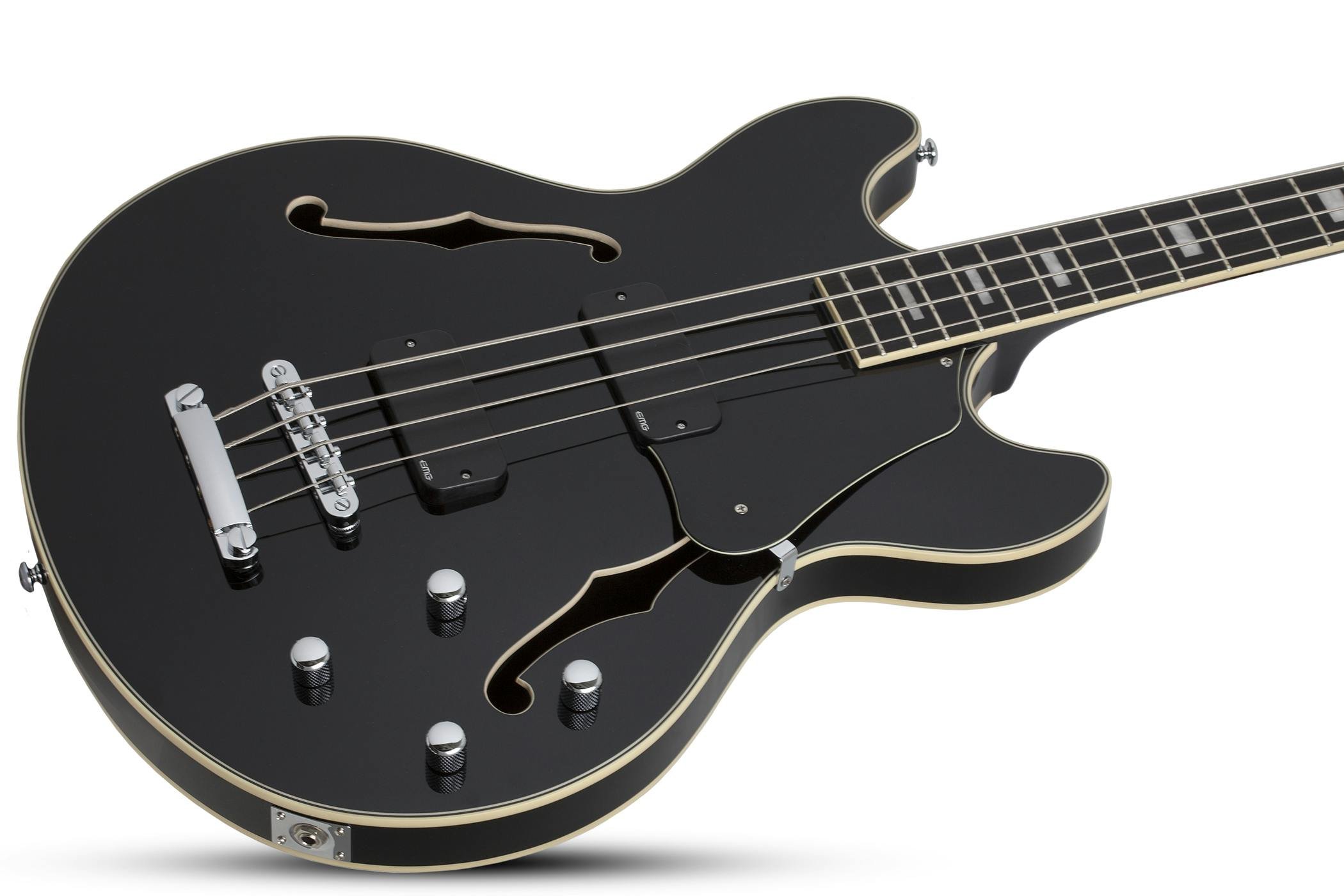 Schecter Corsair Semi-Hollow Bass Guitar in Gloss Black - 429740-CORSAIR BASS BLK BODYTILT.jpg