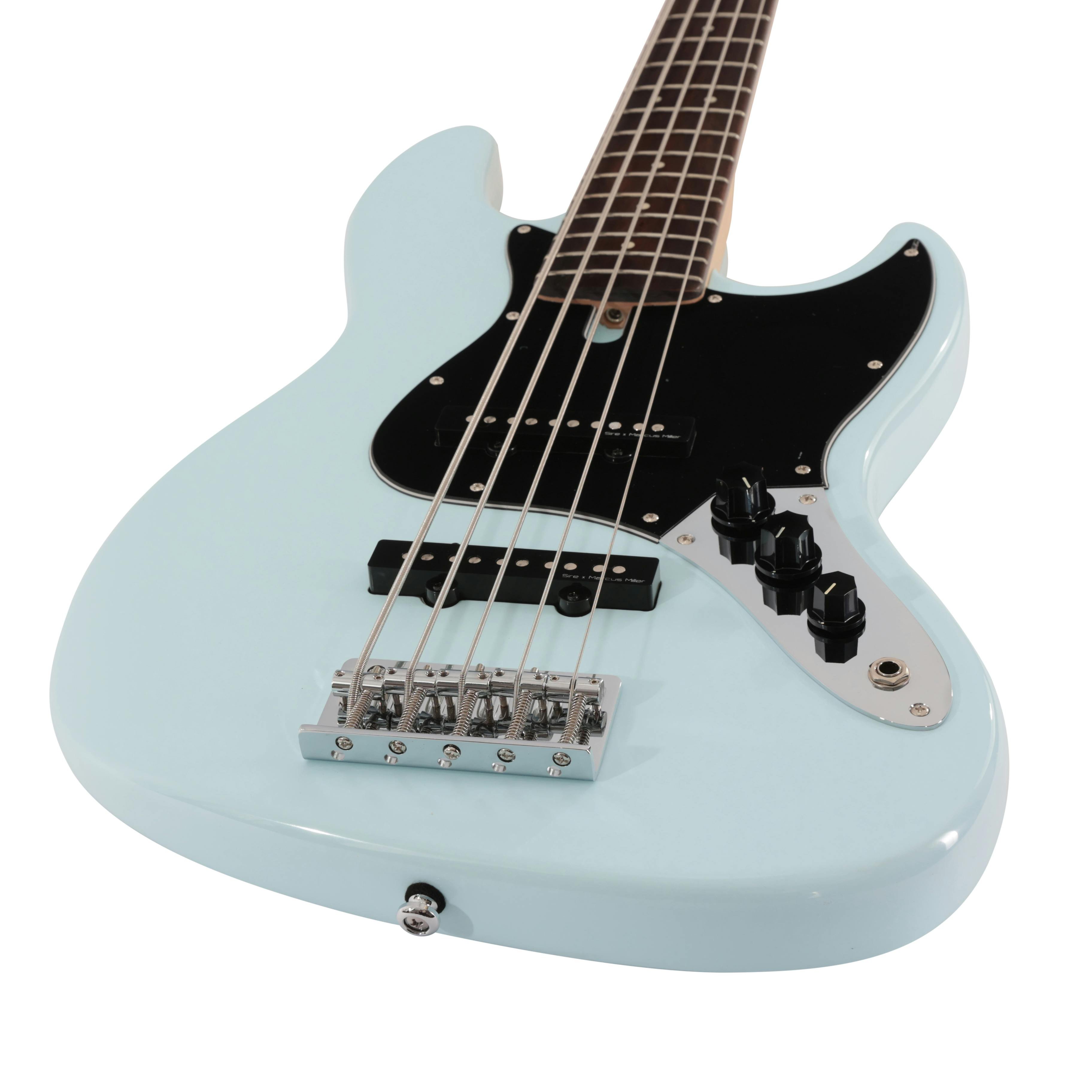 Sire Marcus Miller V3P Passive 5-String Bass Guitar in Sonic Blue - SIREV3P5SNB-Sire-V3P-Passive-5-String-Bass-Sonic-Blue-Angle.jpg