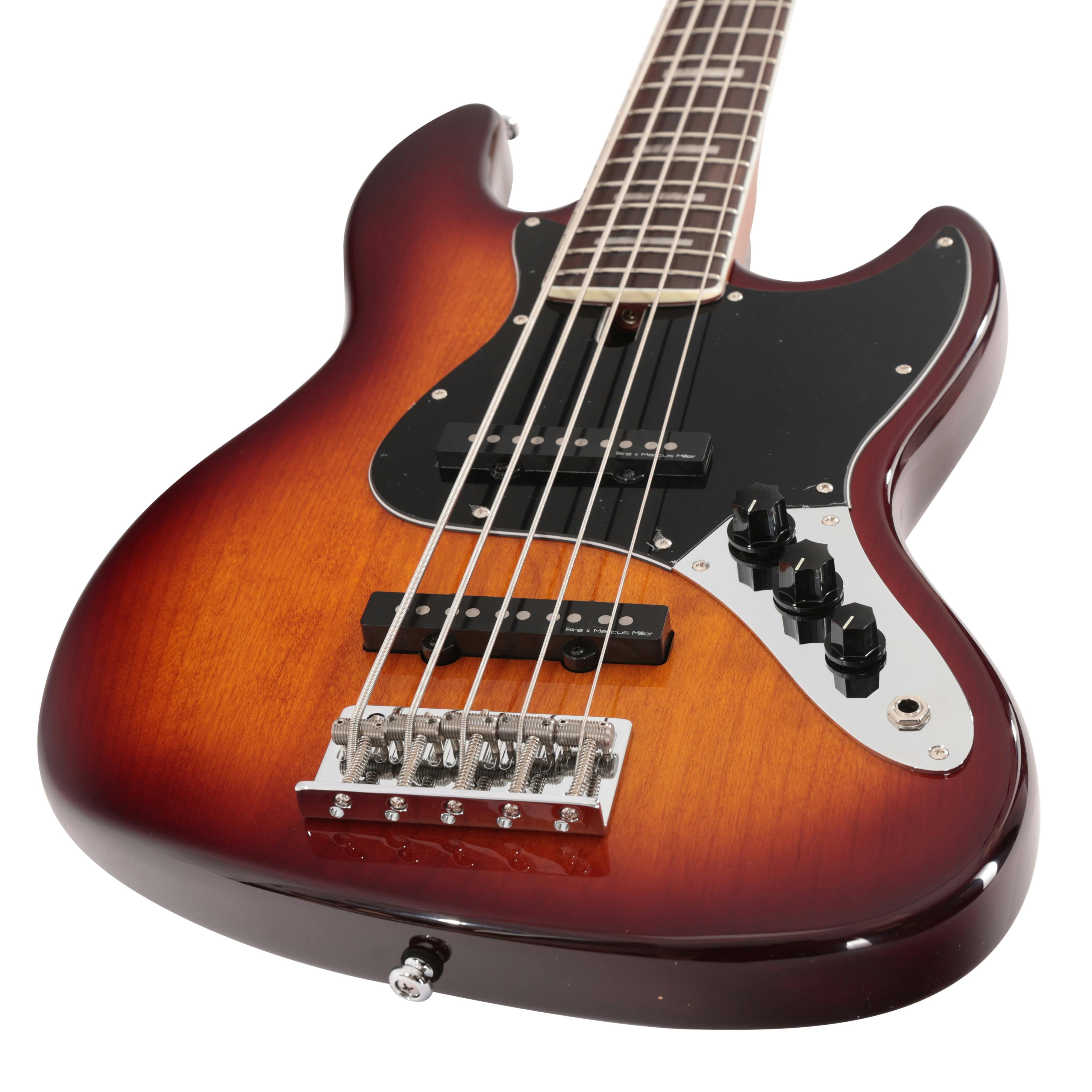 Sire Marcus Miller V5R 5-String Bass Guitar in Tobacco Sunburst - SIREV5RA5TS-Sire-V5R-Alder-5-String-Bass-Tobacco-Sunburst-Angle.jpg