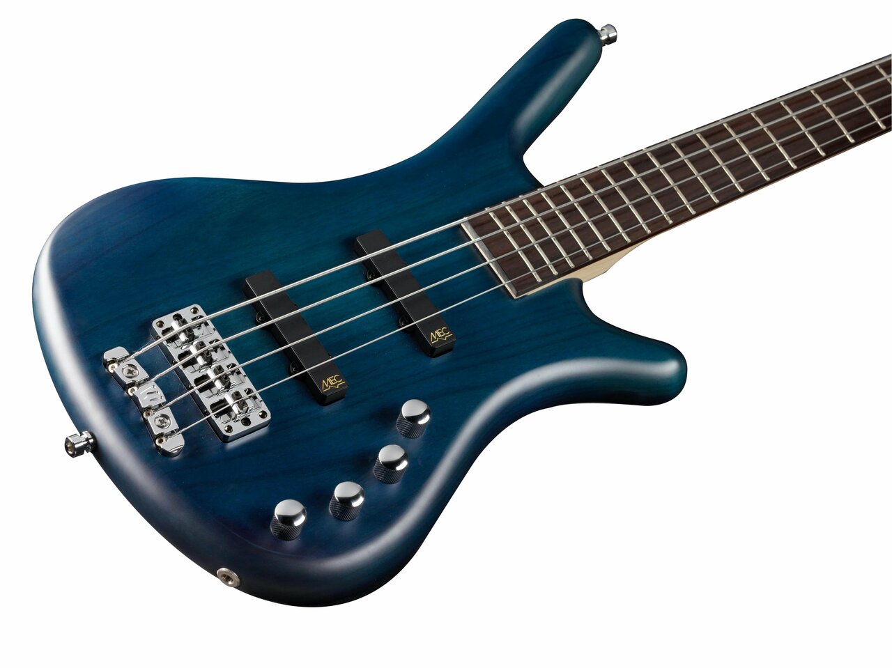 Warwick RockBass Guitar Corvette Basic 4 in Ocean Blue Trans Satin - 143751-05_bridge_pickups_pots_switches_straplock.jpg