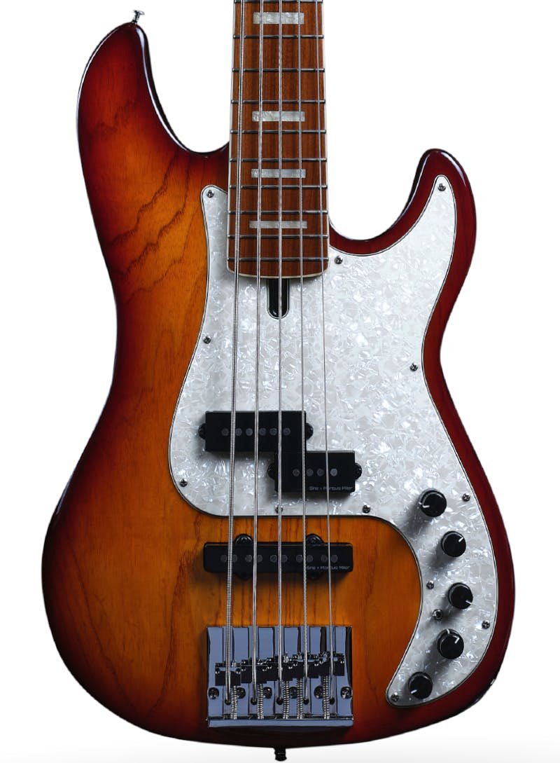 Sire Marcus Miller P8 Swamp Ash 5-String Bass Guitar in Tobacco Sunburst - SIREP8AW5TS-Sire-P8-5-String-Bass-Tobacco-Sunburst-Body.jpg
