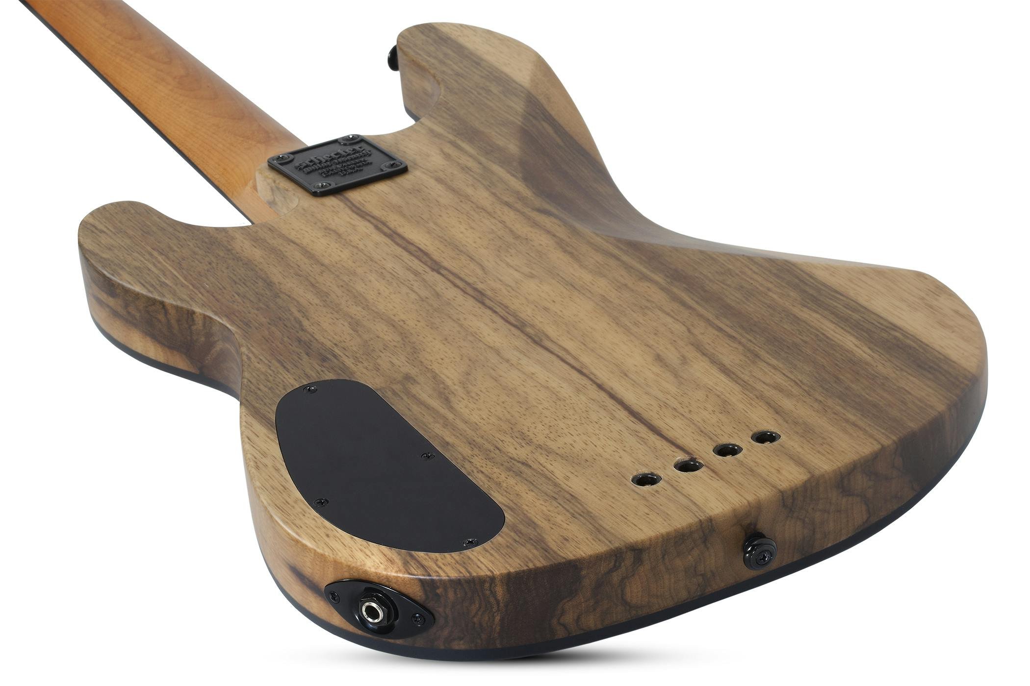 Schecter Model-T 4 Exotic Bass Guitar in Natural Satin Ziricote - SCH-BAS-2834-Schecter-Exotic-Model-T-4-Bass-Ziricote-Body-Angle-Back.jpg