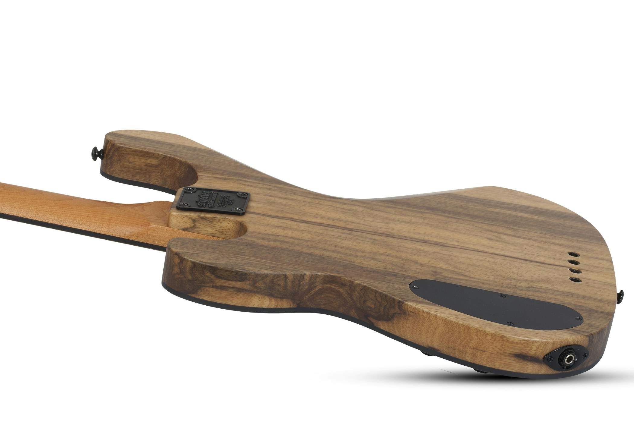 Schecter Model-T 4 Exotic Bass Guitar in Natural Satin Ziricote - SCH-BAS-2834-Schecter-Exotic-Model-T-4-Bass-Ziricote-Body-Angle-Back-2.jpg