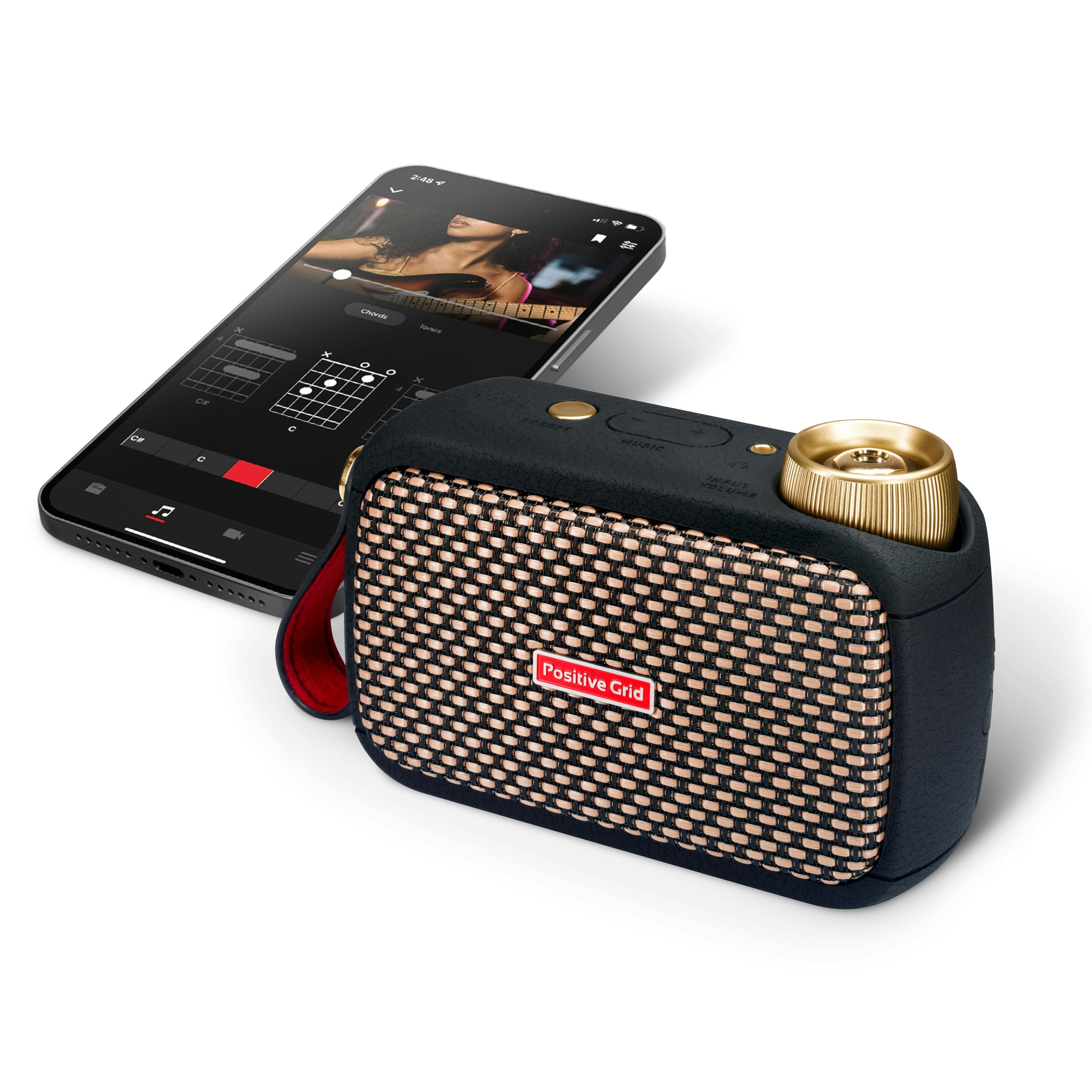 Positive Grid Spark GO Ultra-Portable Smart Guitar Amp & Bluetooth Speaker - SPARK-GO-Positive-Grid-Spark-Go-Amp-Top-Angle-Phone.jpg