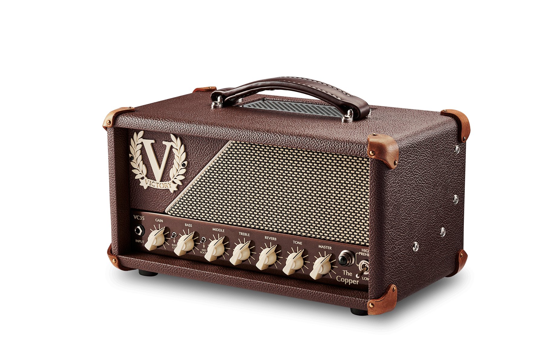 Victory VC35 The Copper EL84 Compact Sleeve Guitar Amplifier Head - VC35HCOMPACT-victory-the-copper-wooden-head-lifestyle-angle-white.jpg