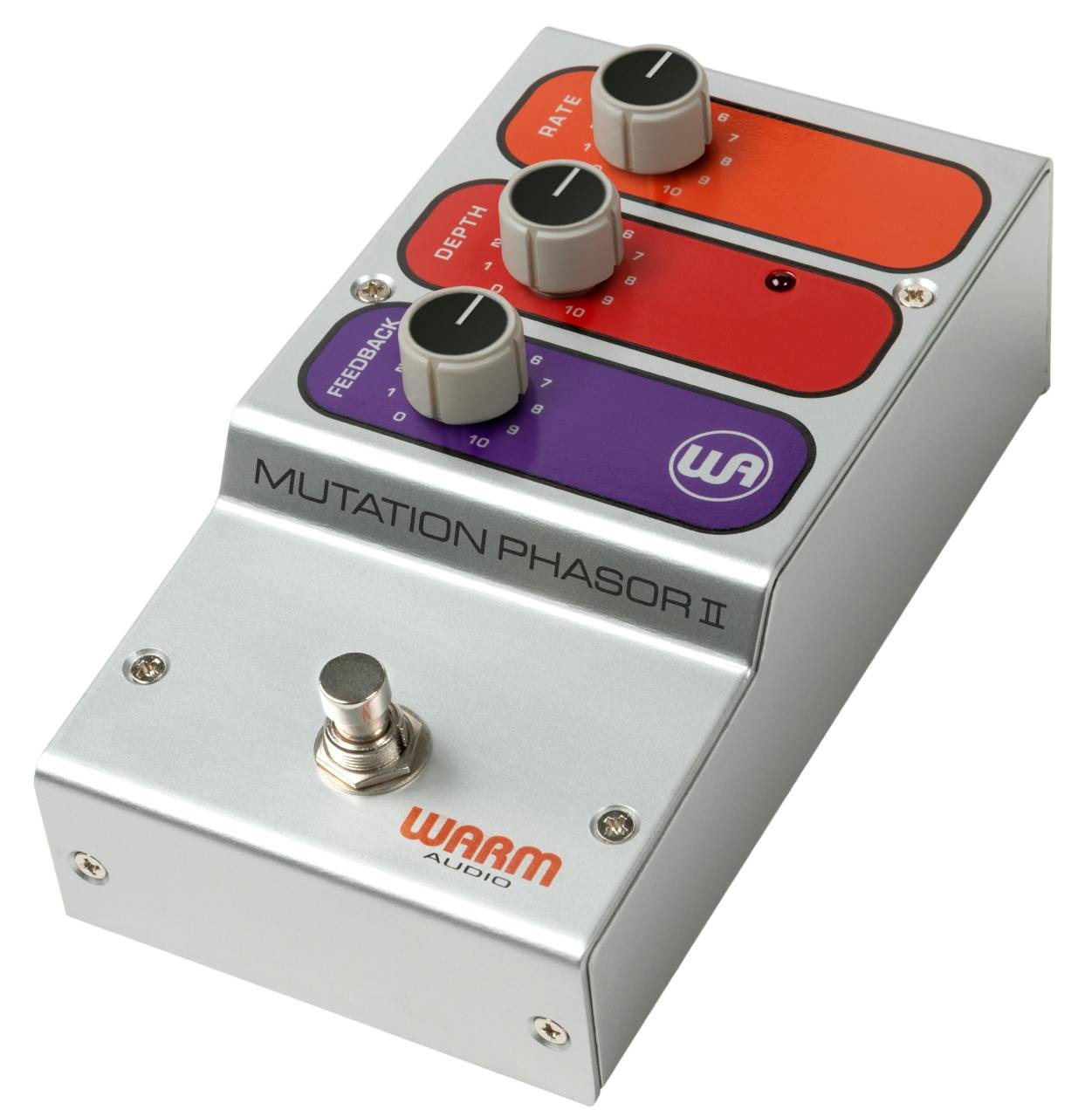Warm Audio Mutation Phasor II Pedal - WAMUTATION-Warm-Audio-Mutation-Phasor-II-Pedal-in-Silver-Orange-Purple-Angle.jpg
