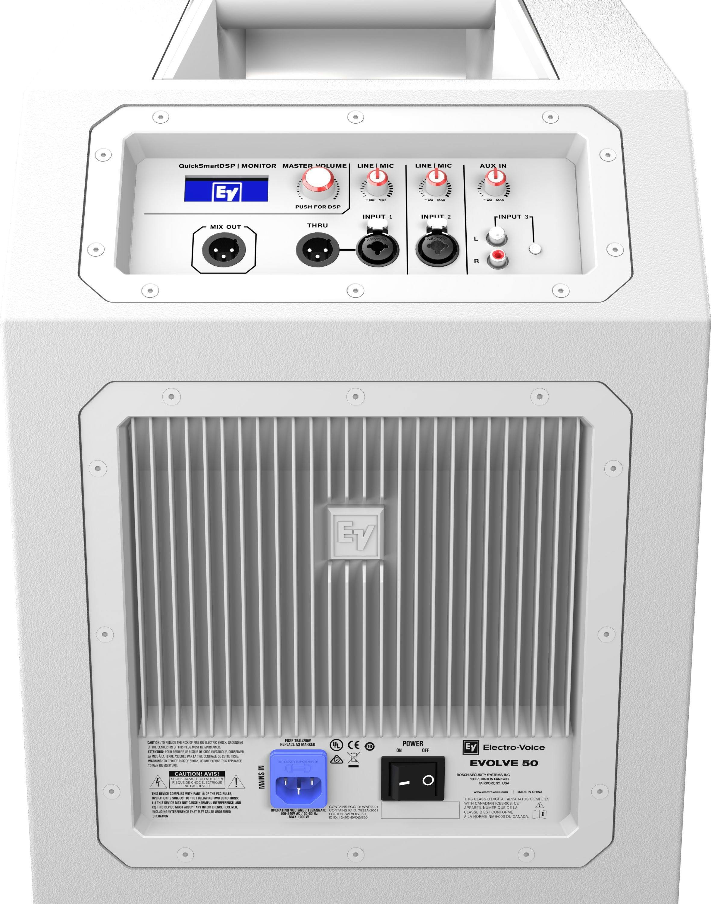 EV Evolve 50 Portable Column Array Active PA System in White - 293995-EVOLVE50_White_InputPanel_CU.jpg
