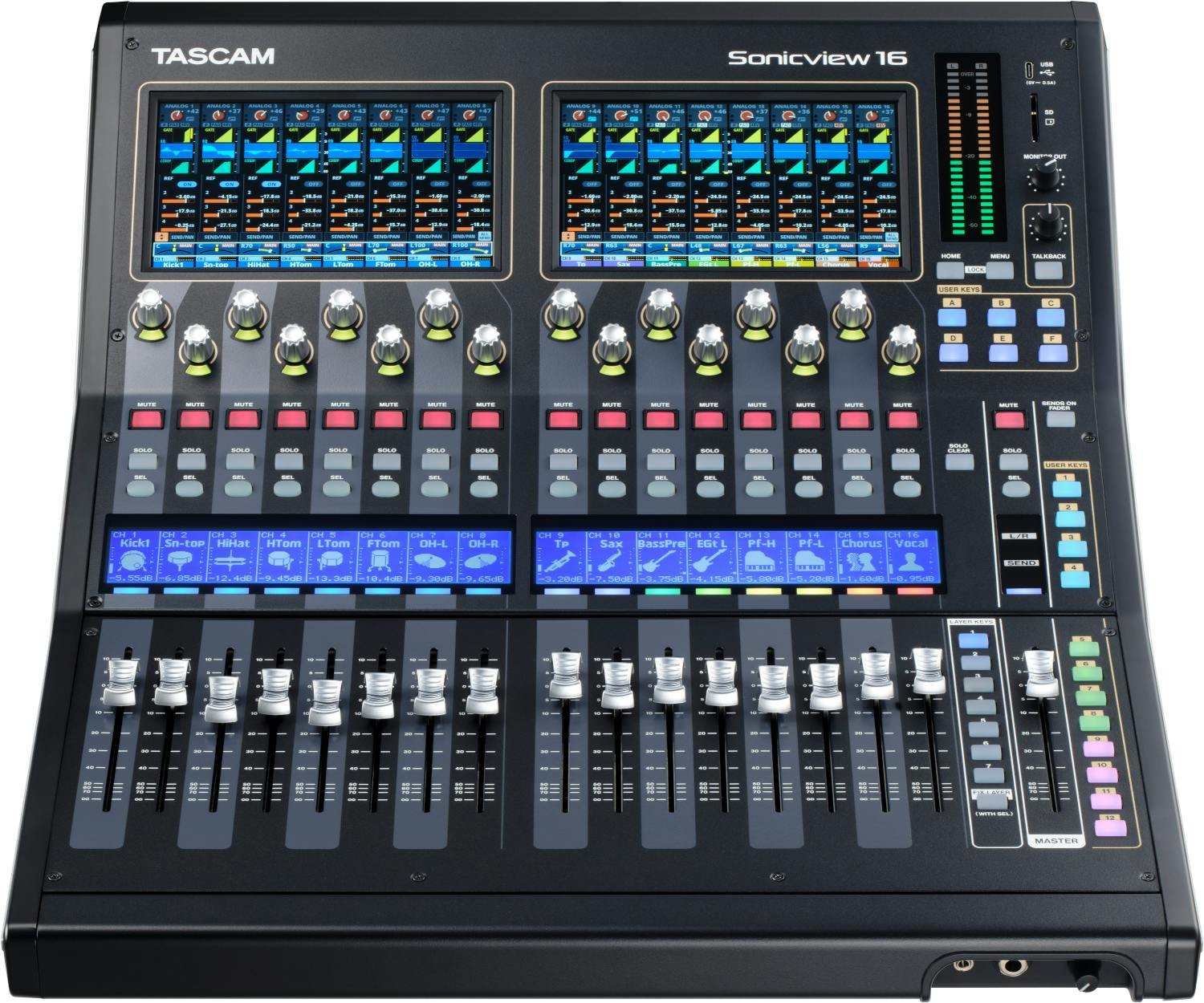 Tascam Sonicview 16 Digital Mixing Console with 2 Touch Screens & 16 Mic-pres - SONICVIEW16-Tascam_Sonicview_16_Mixer_Front.jpg