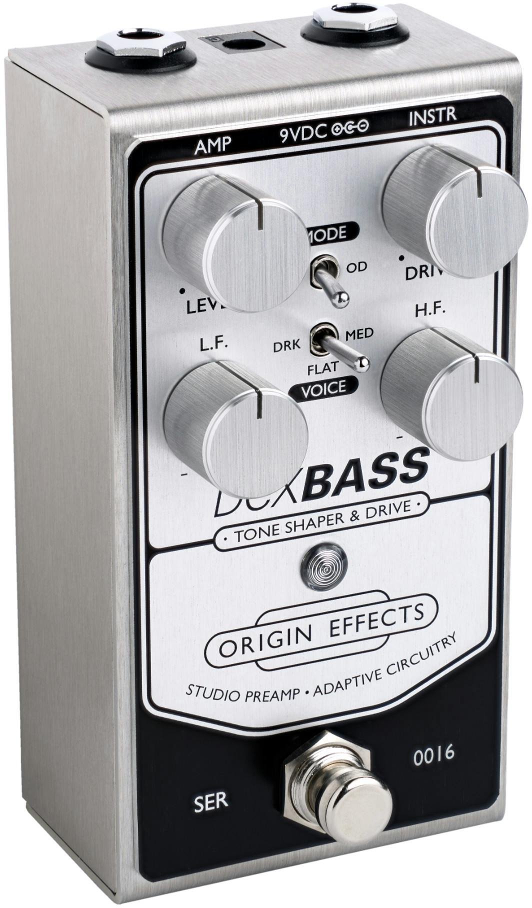 Origin Effects DCX Bass Studio Preamp Pedal - DCXBASS-Origin-Effects-DCX-Boost-Preamp-Pedal-in-Silver-Black-Angle.jpg