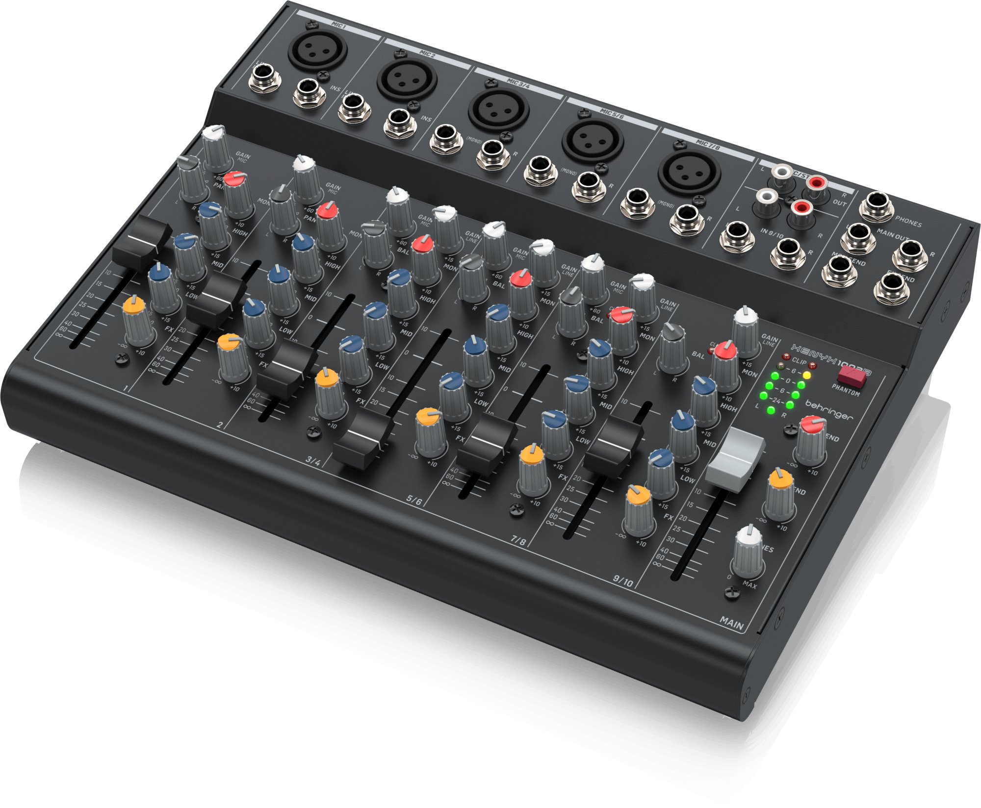 Behringer XENYX 1003B - 10-Input Mixer with 5 Mic Preamps & Optional Battery Operation - 0601-AHR86-UK1-Behringer_XYNEX_100-3B_Battery_Mixer_right_Tilt.jpg
