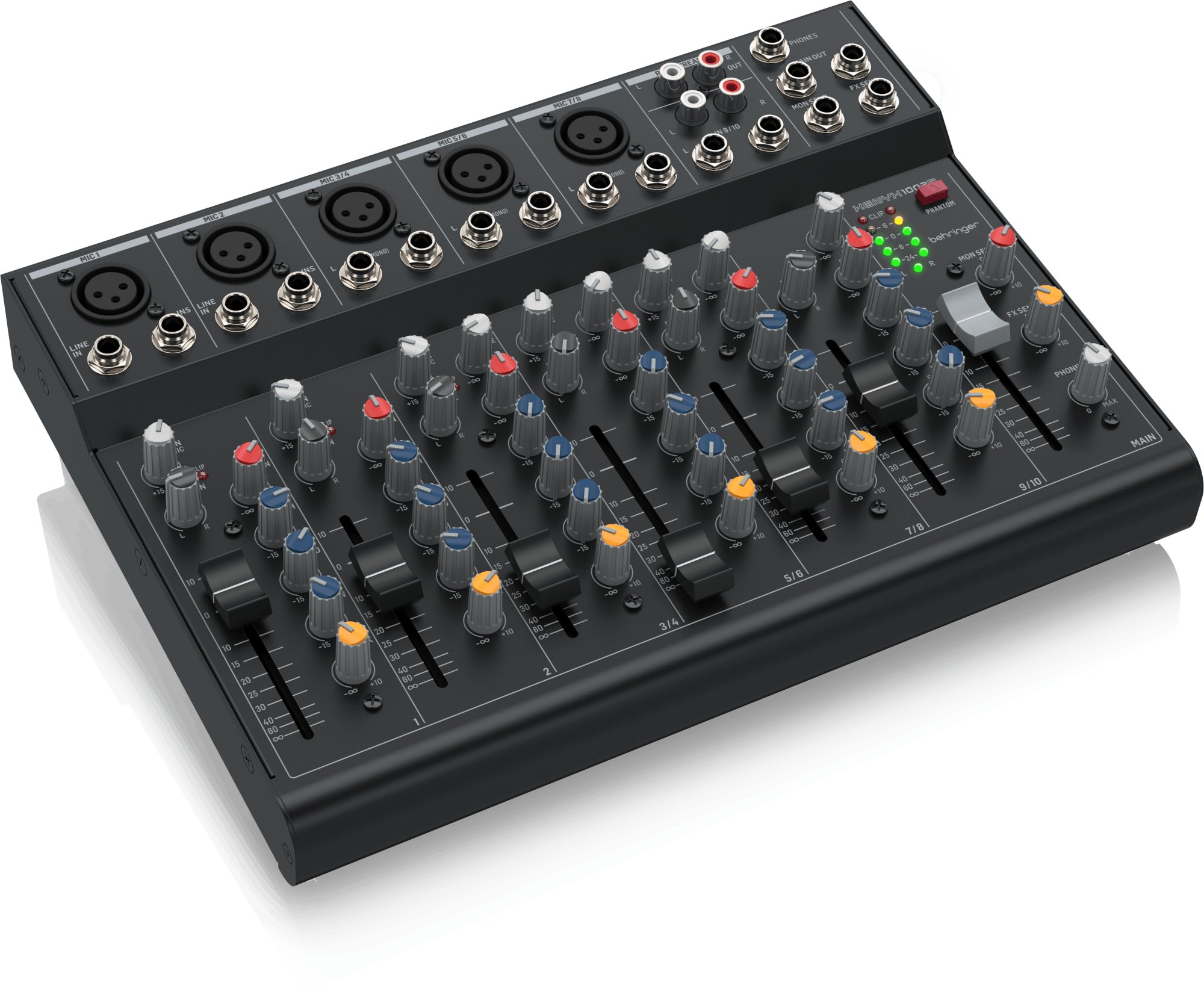 Behringer XENYX 1003B - 10-Input Mixer with 5 Mic Preamps & Optional Battery Operation - 0601-AHR86-UK1-Behringer_XYNEX_100-3B_Battery_Mixer_Tilt.jpg