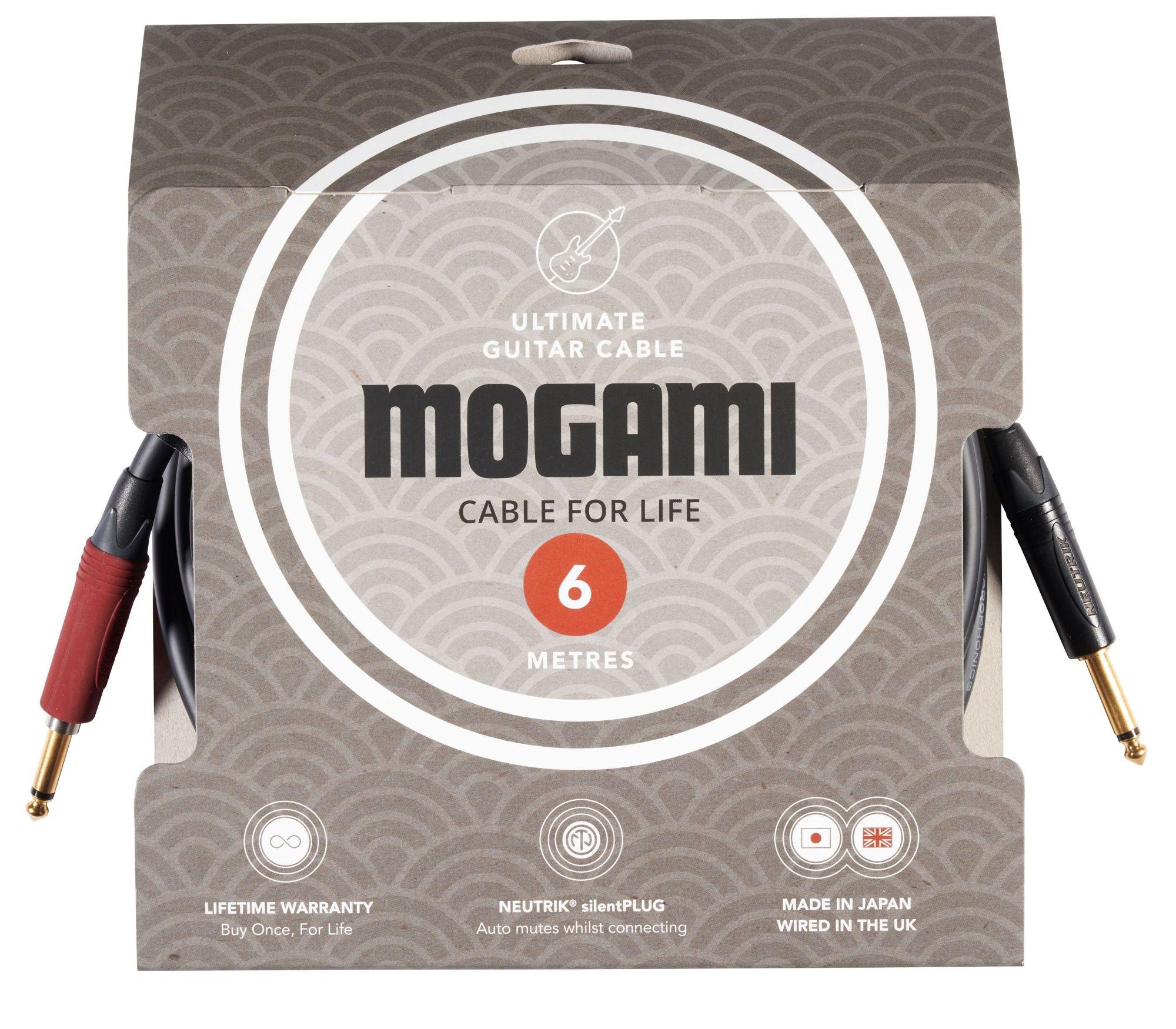 Mogami 3368 Ultimate Guitar 6m Lead Terminated with Black and Gold 1/4″ Jack and Straight Neutrik silentPLUG - ult guitar cable 6m.jpg
