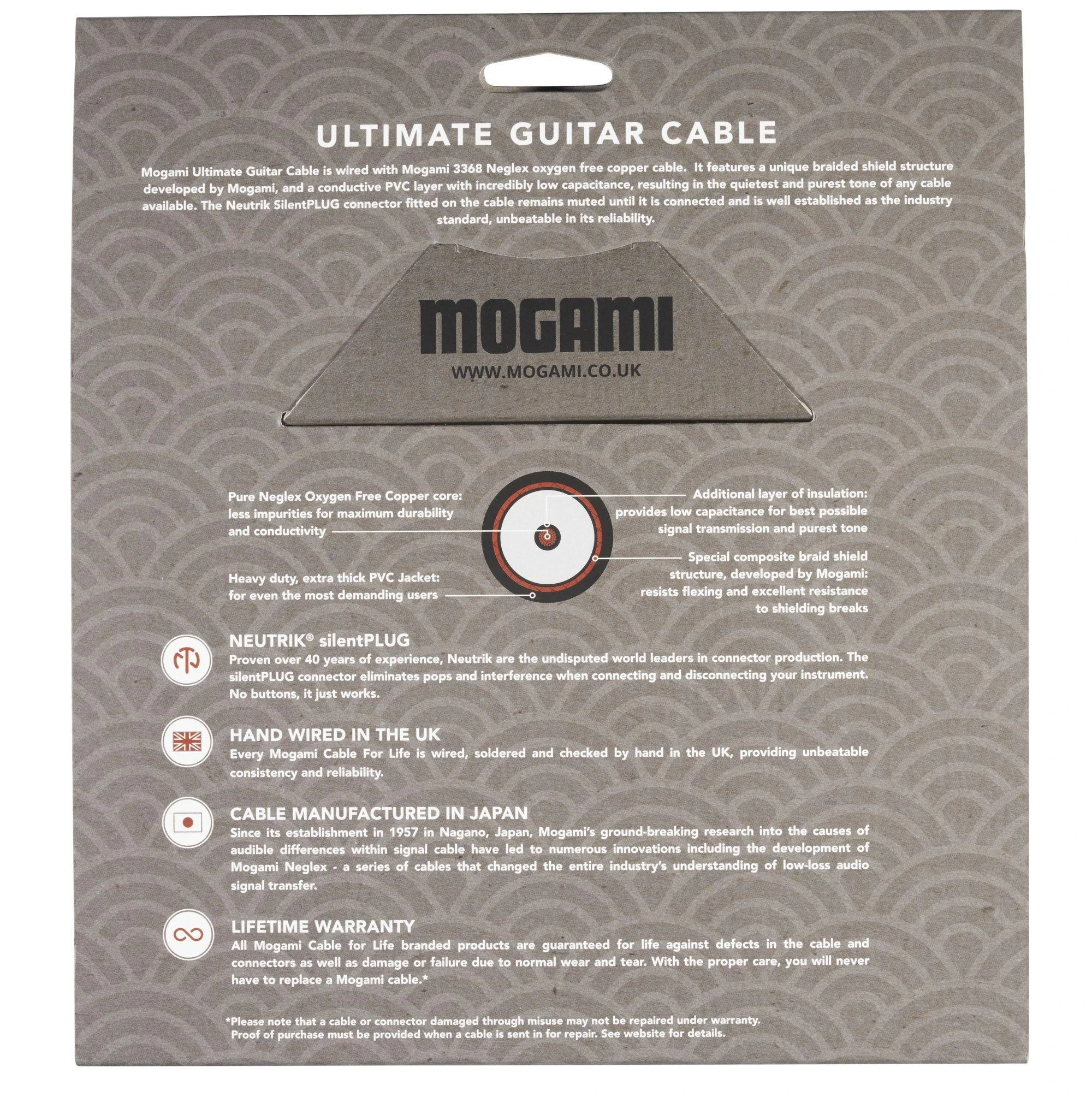 Mogami 3368 Ultimate Guitar 6m Lead Terminated with Black and Gold 1/4″ Jack and Straight Neutrik silentPLUG - Ultimate Guitar Back.jpg