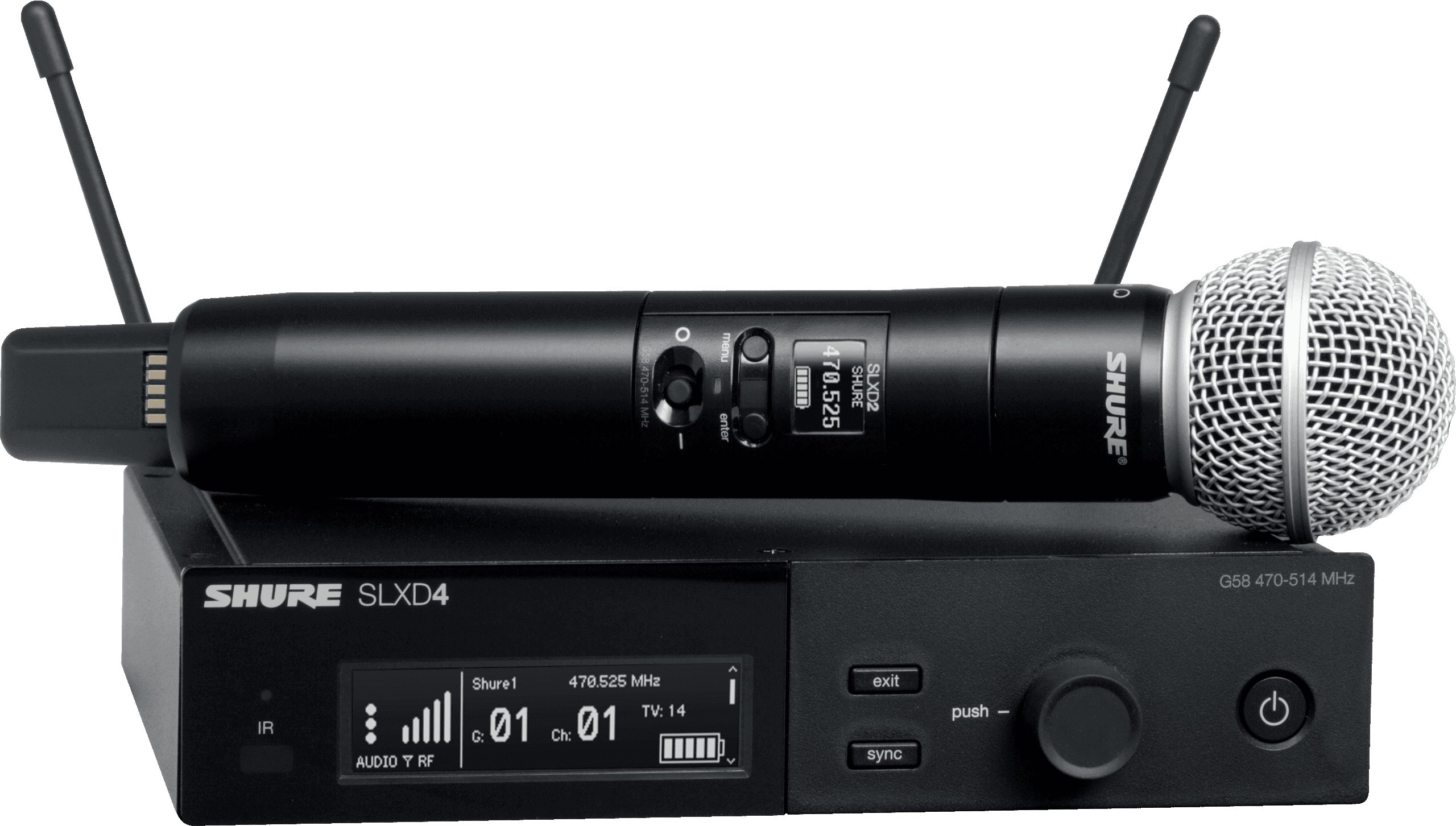 Shure SLXD24/SM58 Wireless System with SM58 Handheld Transmitter K59 Band - SLXD24UKSM58K59-Shure_SLXD24SM58_front_Set.jpg