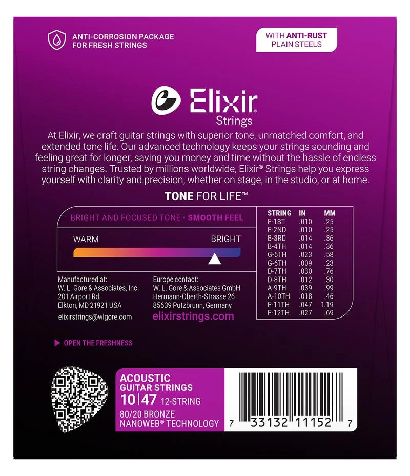 Elixir Bronze Nanoweb - 12 String Light / 10-47 Acoustic Strings - ELIX11152-2.jpg