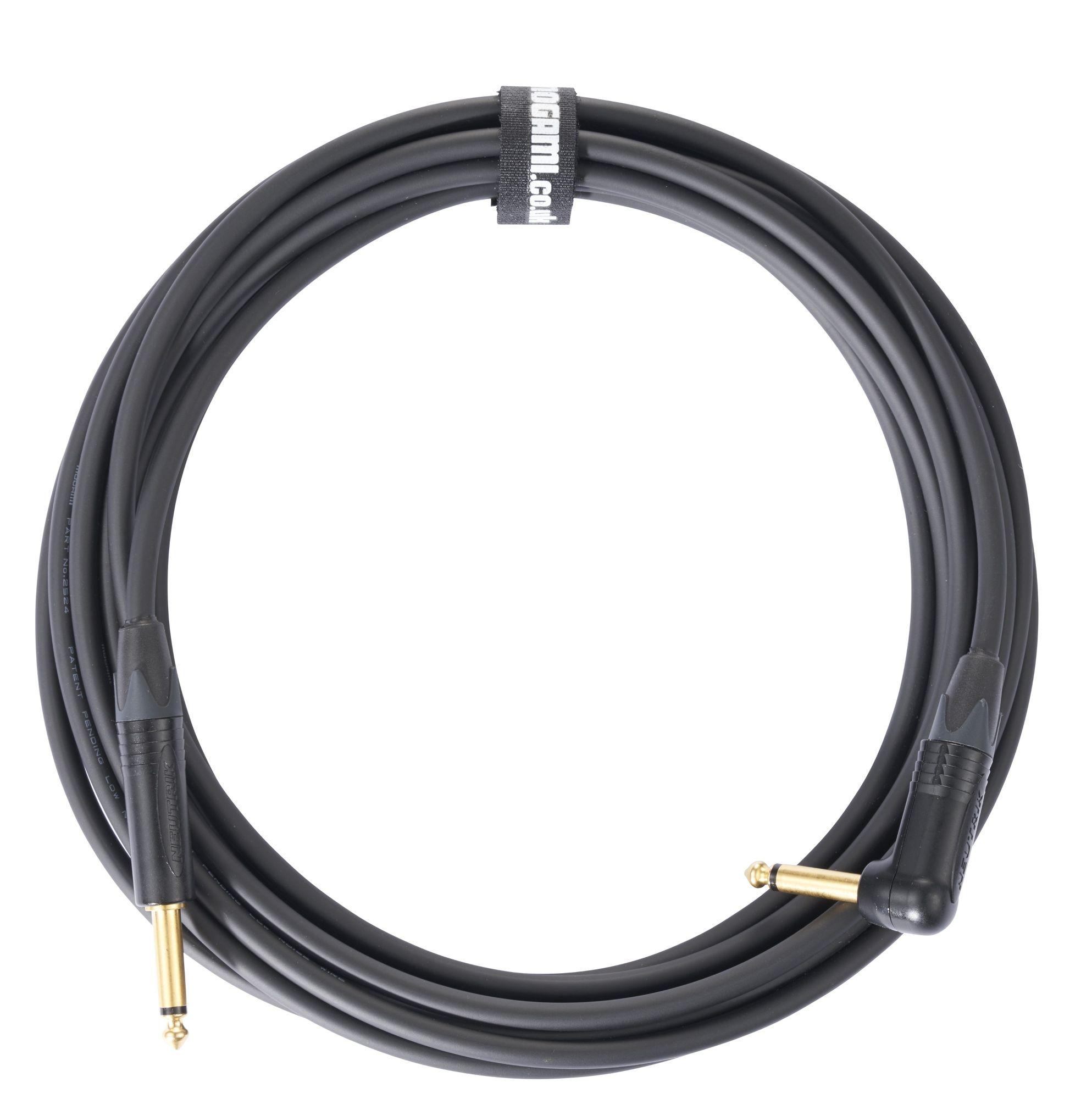 Mogami 2524 RA 6m Guitar Lead Terminated with Neutrik Black and Gold Right 1/4″ Jacks (One Straight One Right Angled) - J2R-25240-J2-6 Coiled.jpg