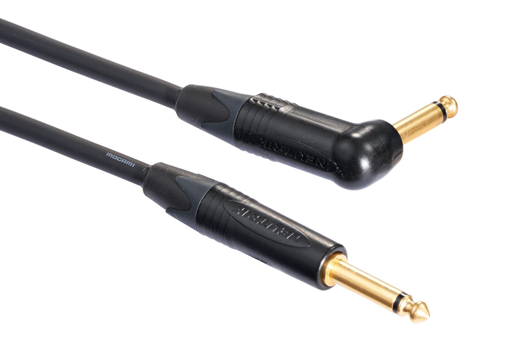 Mogami 2524 RA 6m Guitar Lead Terminated with Neutrik Black and Gold Right 1/4″ Jacks (One Straight One Right Angled) - Premium Guitar - Jack to RA Jack Connectors .jpg