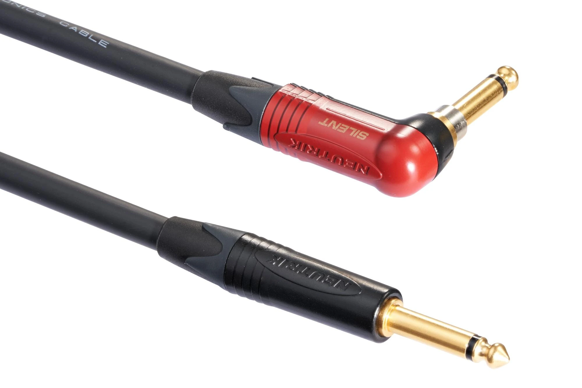 Mogami 3368 Ultimate Guitar 6m Lead Terminated with Black and Gold 1/4″ Jack and Right-Angled Neutrik silentPLUG - Ultimate Guitar - Jack to RA Jack Connectors.jpg