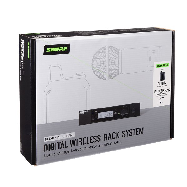 Shure GLXD+ Dual Band Wireless Rack System with BETA98H/C and GLXD4R+ Half-Rack Receiver - GLXD14RPLUSB98Z4-GLXD14RPlus_B98HC_Dual-Band_Packaging.jpg