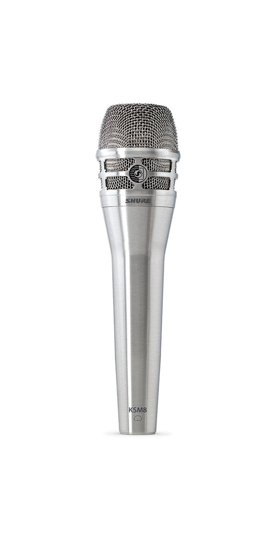 Shure KSM8 Dualdyne Dual-diaphragm Vocal Mic in Brushed Nickel - 252727-KSM8_Nickel Wired_on White_LR.jpg