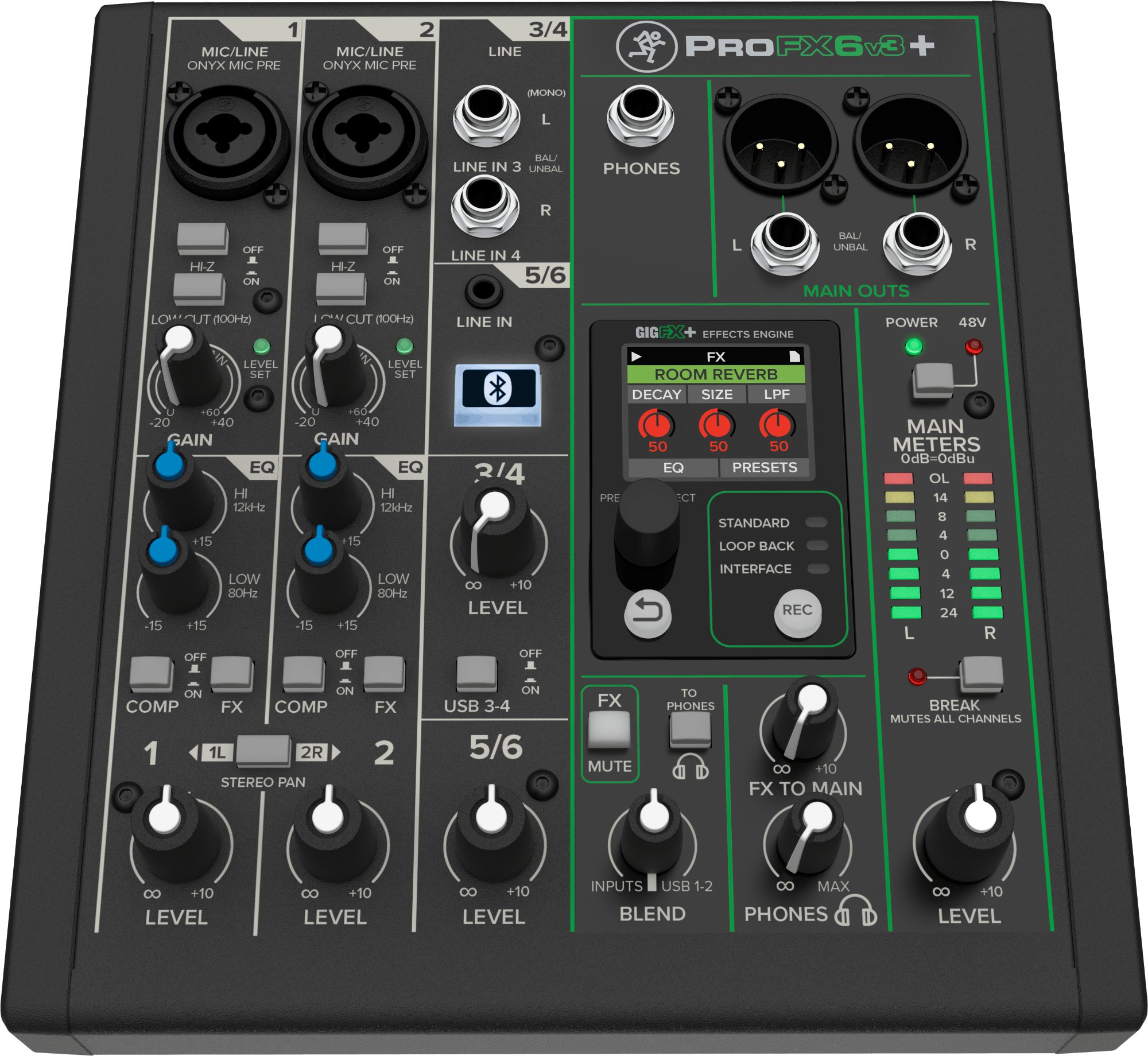 Mackie PROFX6 V3+ Mixer with 2 Mic Inputs & Digital FX - 2056097-03-Mackie_Profx6_V3_Angle.jpg