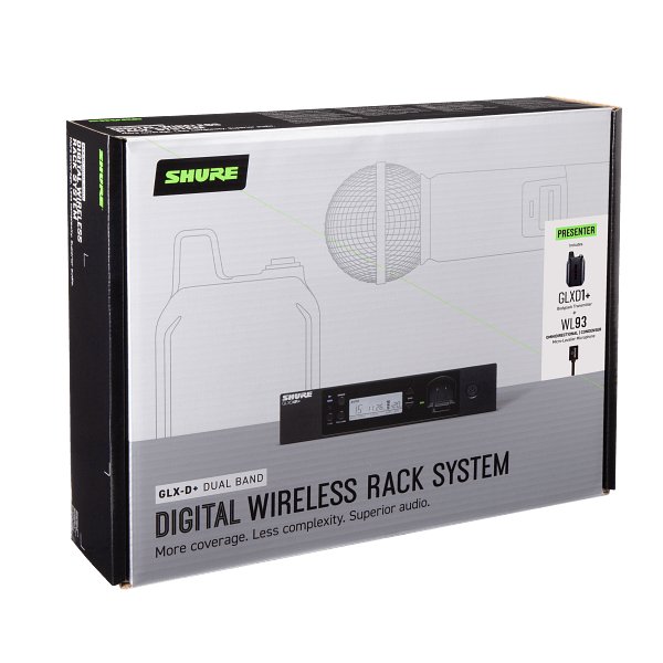 Shure GLXD+ Dual Band Wireless Rack System with WL93 and GLXD4R+ Half-Rack Receiver - GLXD14RPLUS93Z4-GLXD14RPlus_WL93_Dual-Band_Packaging.jpg