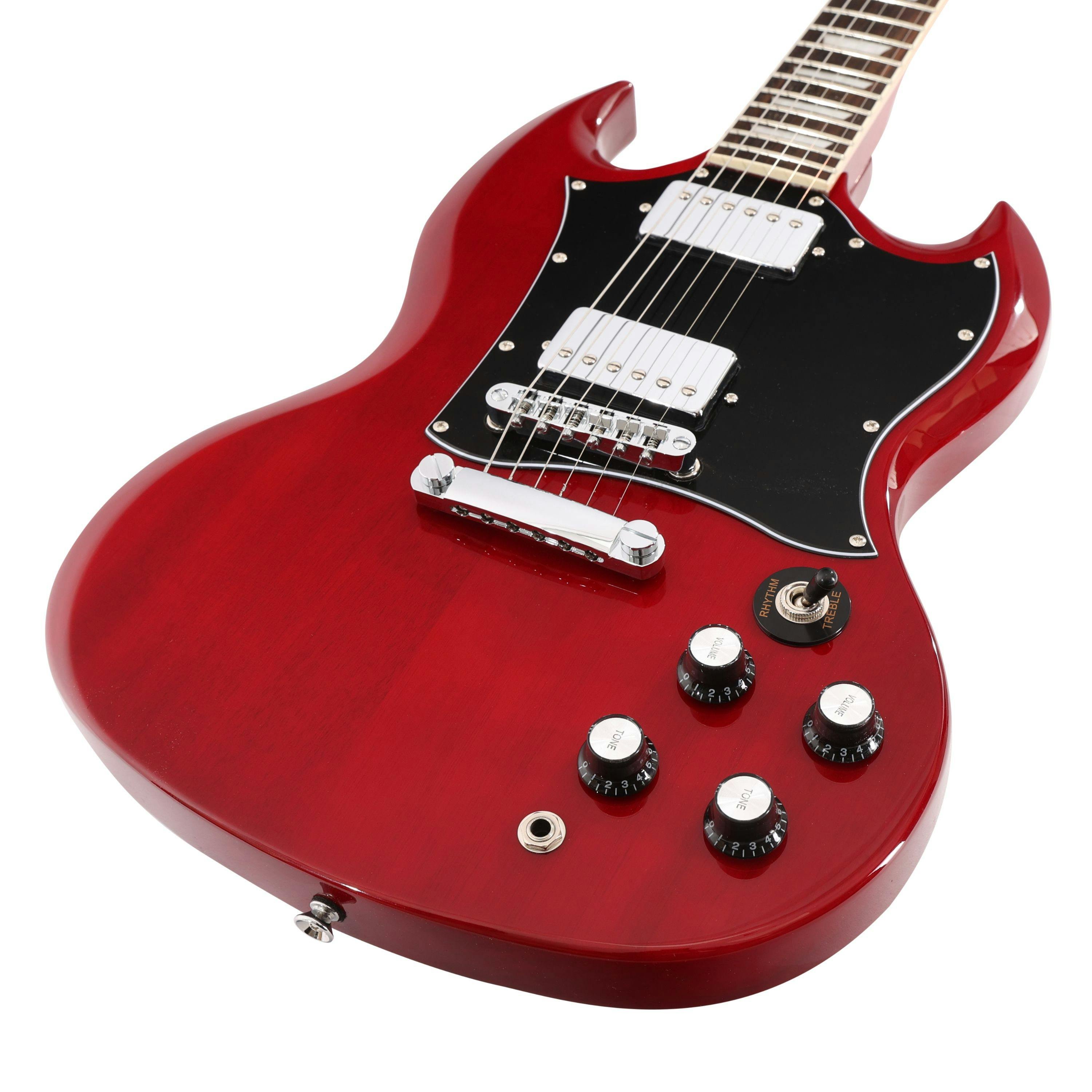 EastCoast GS10 Electric Guitar in Cherry with Rosewood Fretboard - 477501-EastCoast-GS1-Electric-Guitar-Cherry-Angle.jpg