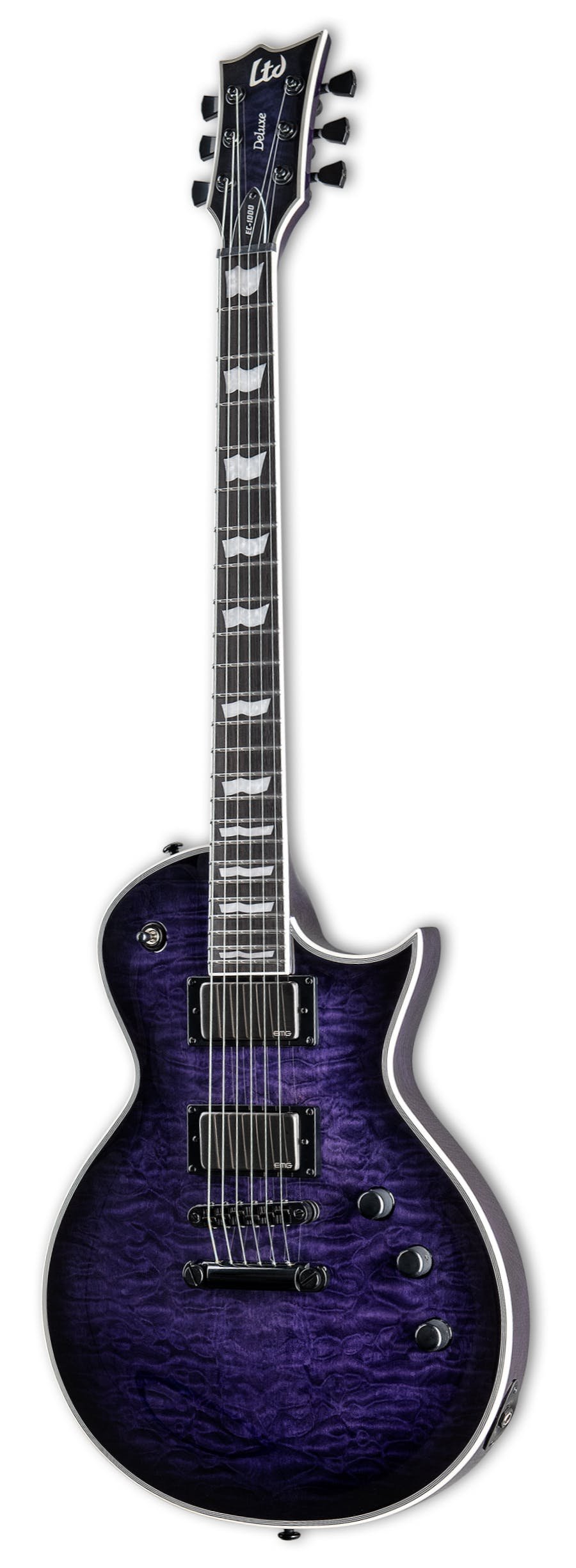 ESP LTD EC-1000 QM Electric Guitar in See Thru Purple Sunburst - 488102-ESP-LTD-EC-1000-QM-Guitar-See-Thru-Purple-Sunburst-Angle.jpg