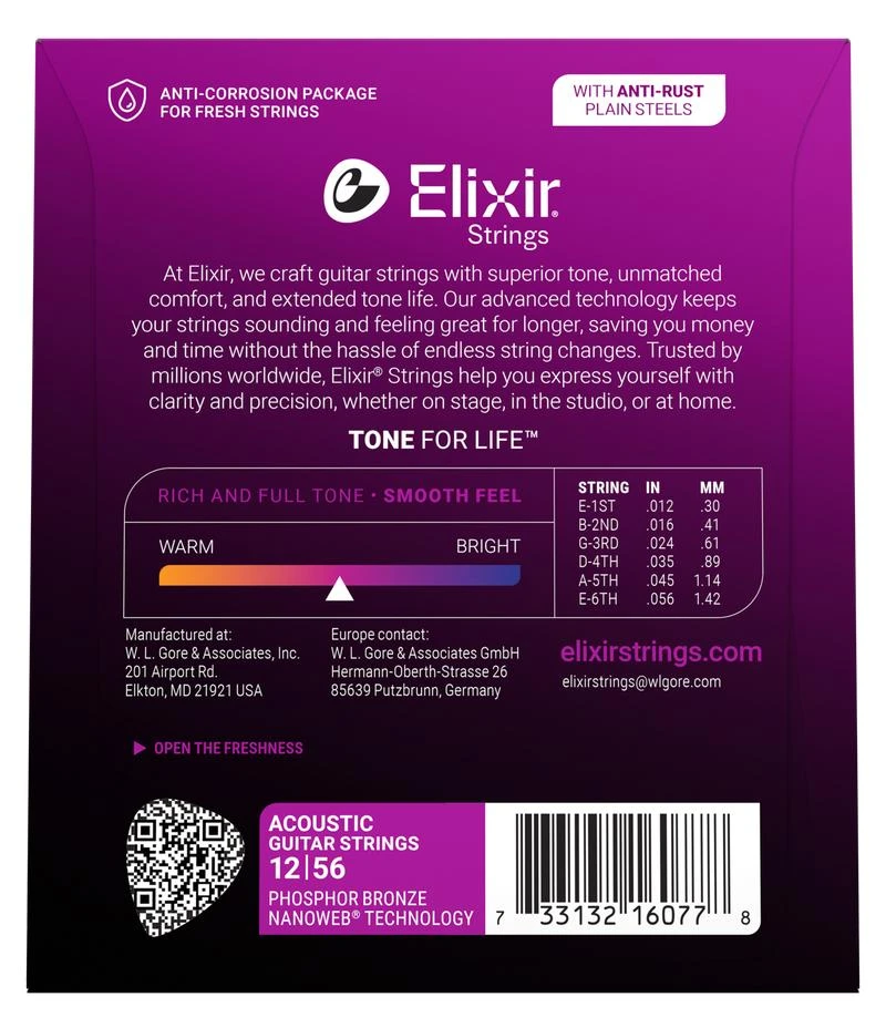 Elixir Acoustic Nanoweb Phosphor Bronze Light/Medium 12-56 - E16077-2.jpg
