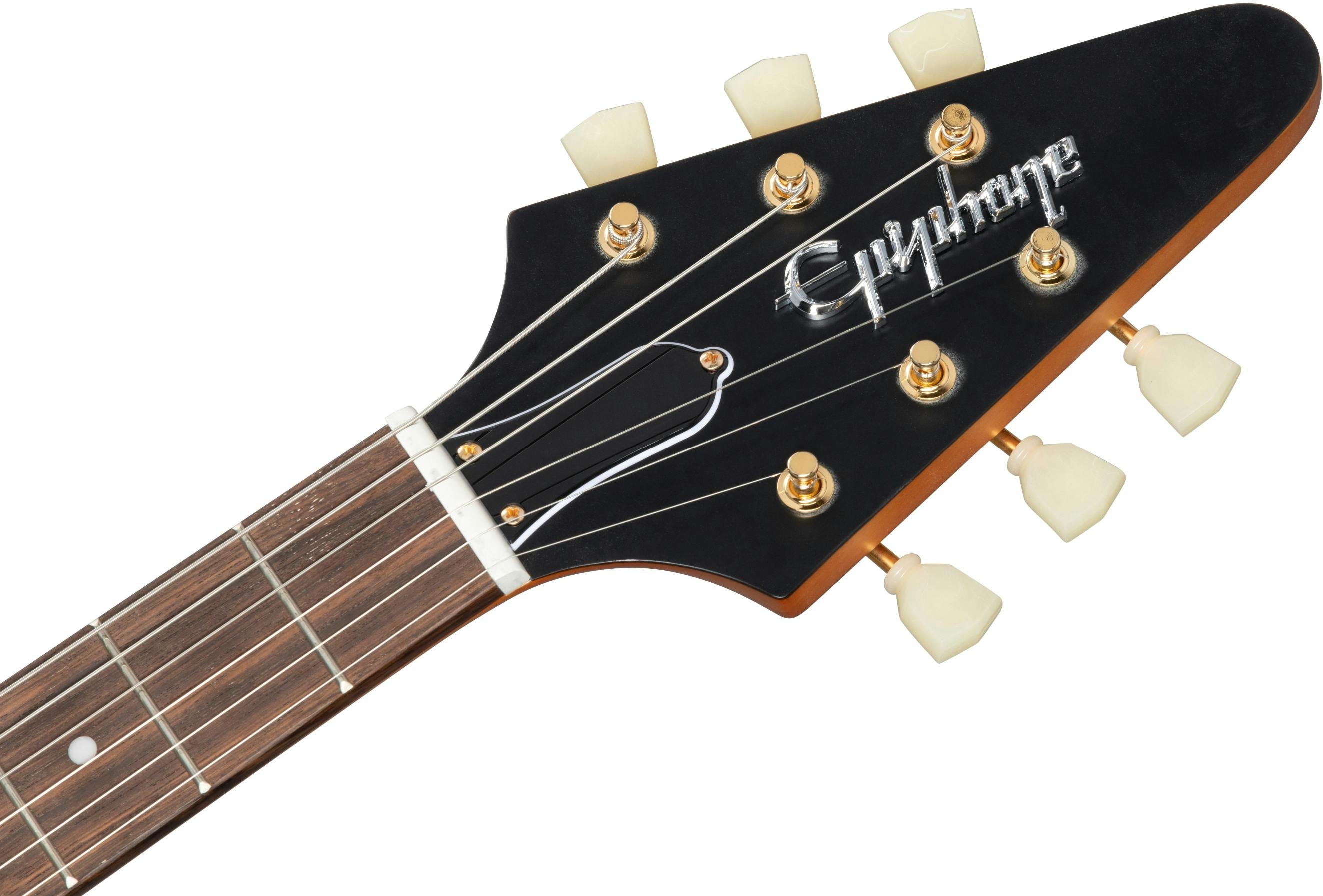 Epiphone 1958 Korina Flying V Electric Guitar in Aged Natural with White Pickguard - IGCKFVWANAGH1-Epiphone-1958-Korina-Flying-V-Headstock.jpg
