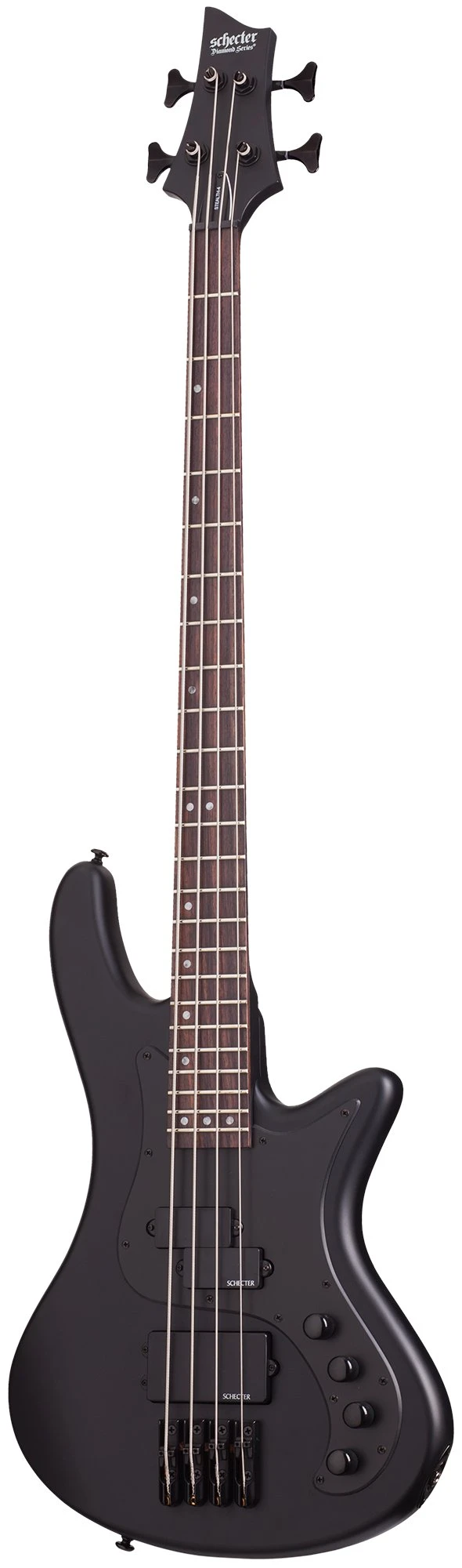 Schecter Stiletto Stealth-4 Bass Guitar in Satin Black - STILETTO STEALTH 4 SBK TILT.jpg