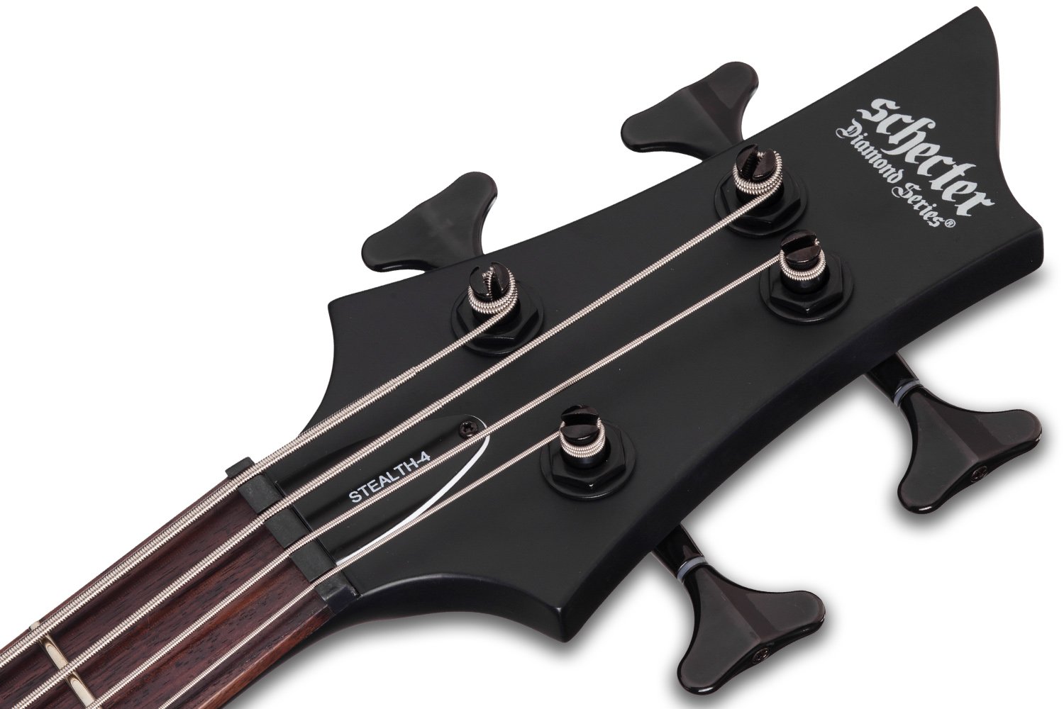Schecter Stiletto Stealth-4 Bass Guitar in Satin Black - STILETTO STEALTH 4 SBK HEADSTOCK.jpg