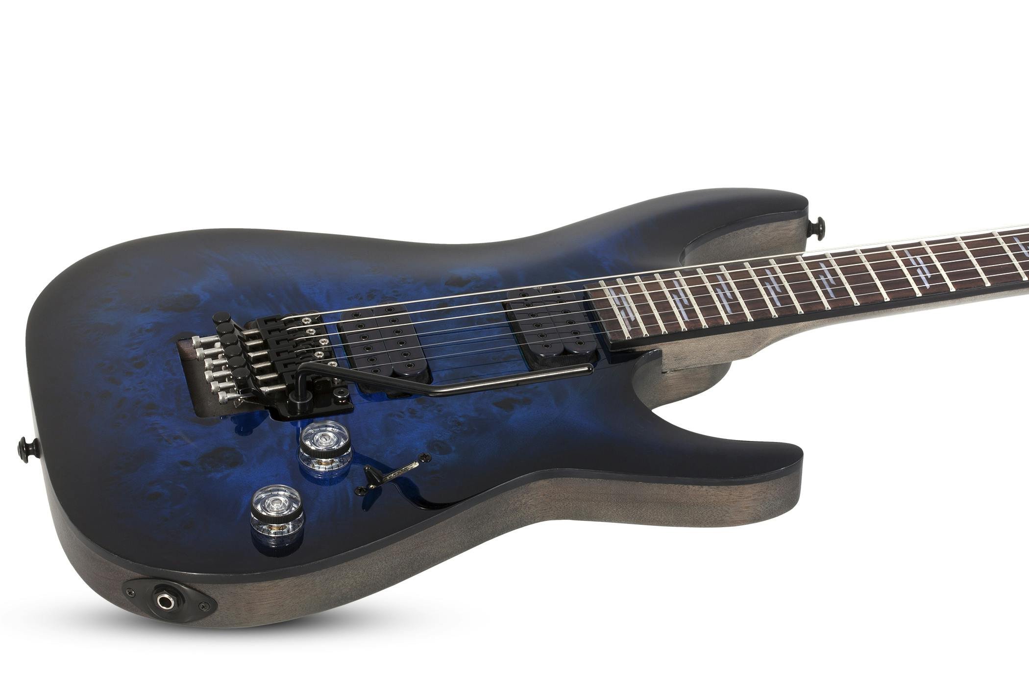 Schecter Omen Elite-6 FR in See-Thru Blue Burst - 408783-Schecter-Omen-Elite-6-FR-See-Thru-Blue-Burst-Body-Angle.jpg