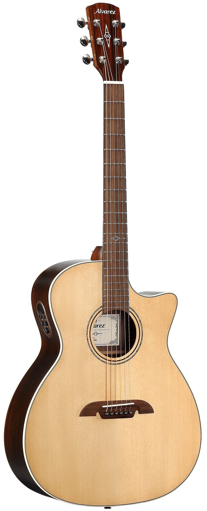 Alvarez Artist AG70CE Grand Auditorium Electro Acoustic in Natural with Cutaway - AG70CESPB-Alvarez-Artist-Grand-Auditorium-Cutaway-Spruce-top-Rosewood-back-Natural-LR-Baggs-SPB-Left.jpg