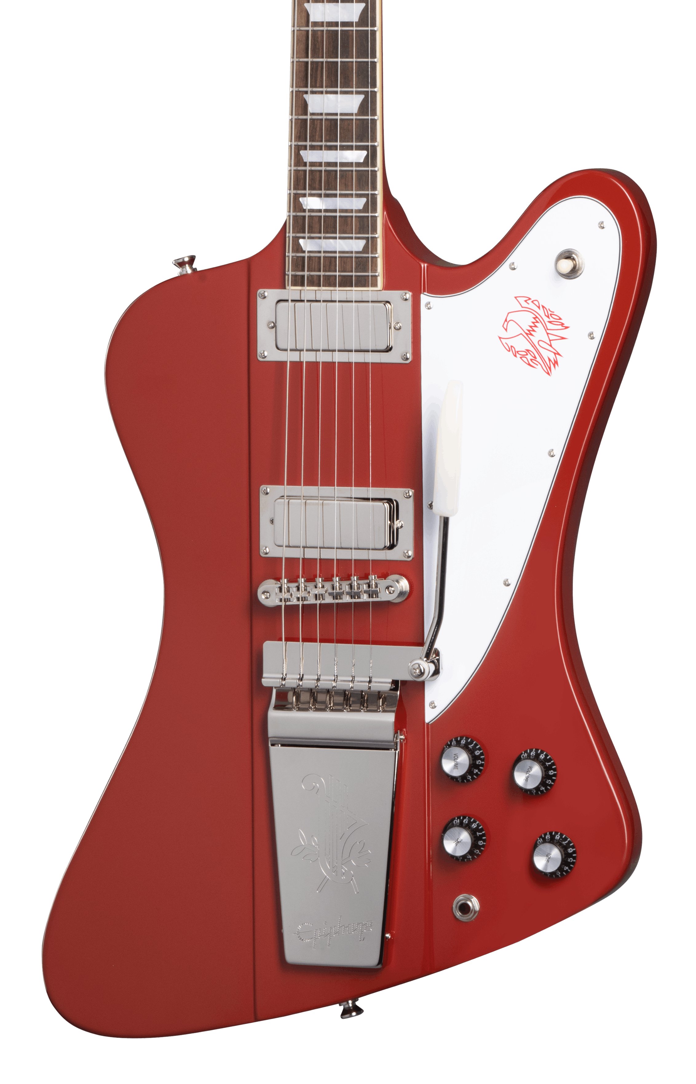 Epiphone 1963 Firebird V Electric Guitar with Maestro Vibrola in Ember Red - EIGC63FB5EMRNM1-epiphone-firebird-red-hero.jpg