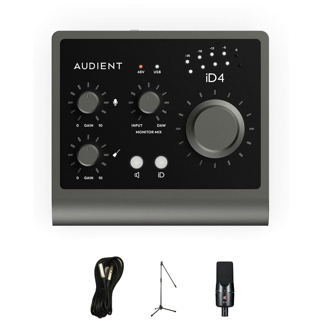 Audient ID4 MKII USB Audio interface with SE Electronic X1A, Stand