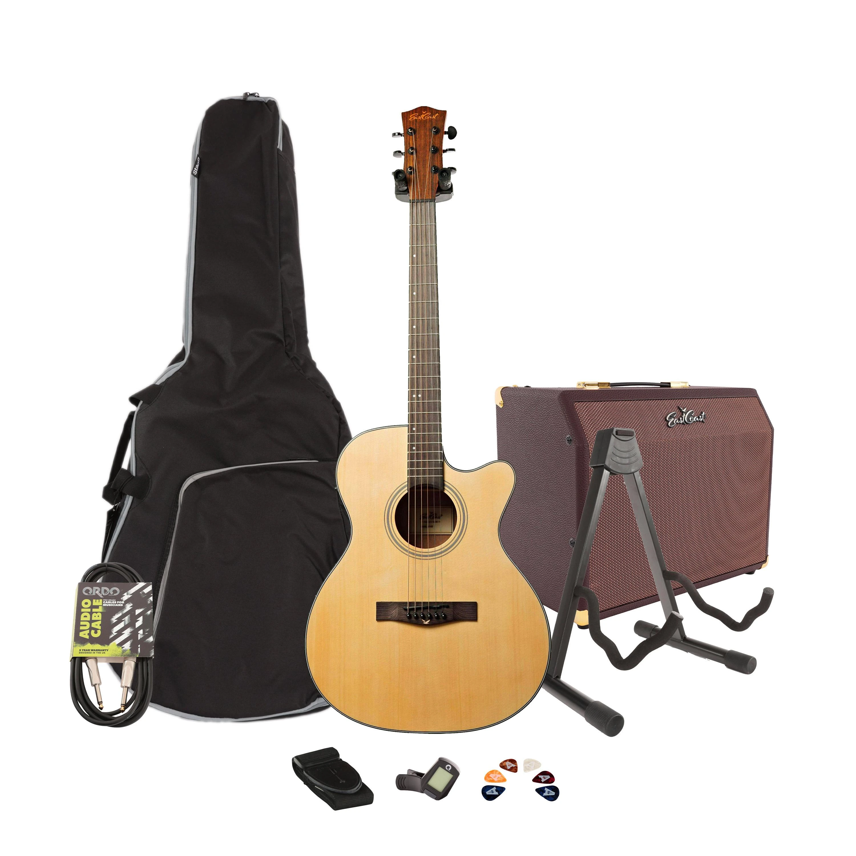 Eastcoast G1CE Grand Auditorium Cutaway Electro-Acoustic Guitar in Satin Natural Starter Pack With Amp - BUN-EC-G1CE-NTS.jpg