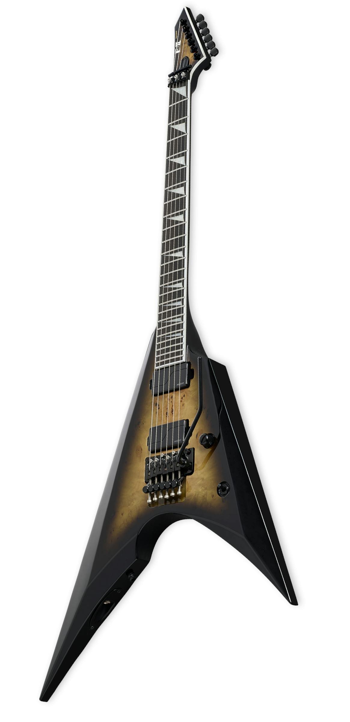 ESP E-II Arrow Electric Guitar in Nebula Black Burst - 10009871-ESP-E-II-Arrow-Nebula-Black-Burst-Angle.jpg