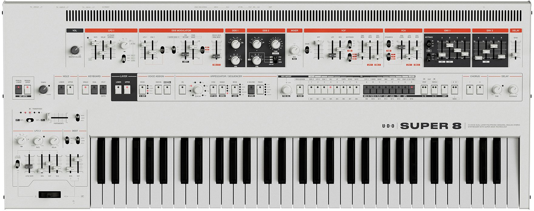 UDO Super 8 Polyphonic Bi-Timberal Analog-Hybrid Synth - UDOSUPER8_Analogue_Synth_Top.jpg