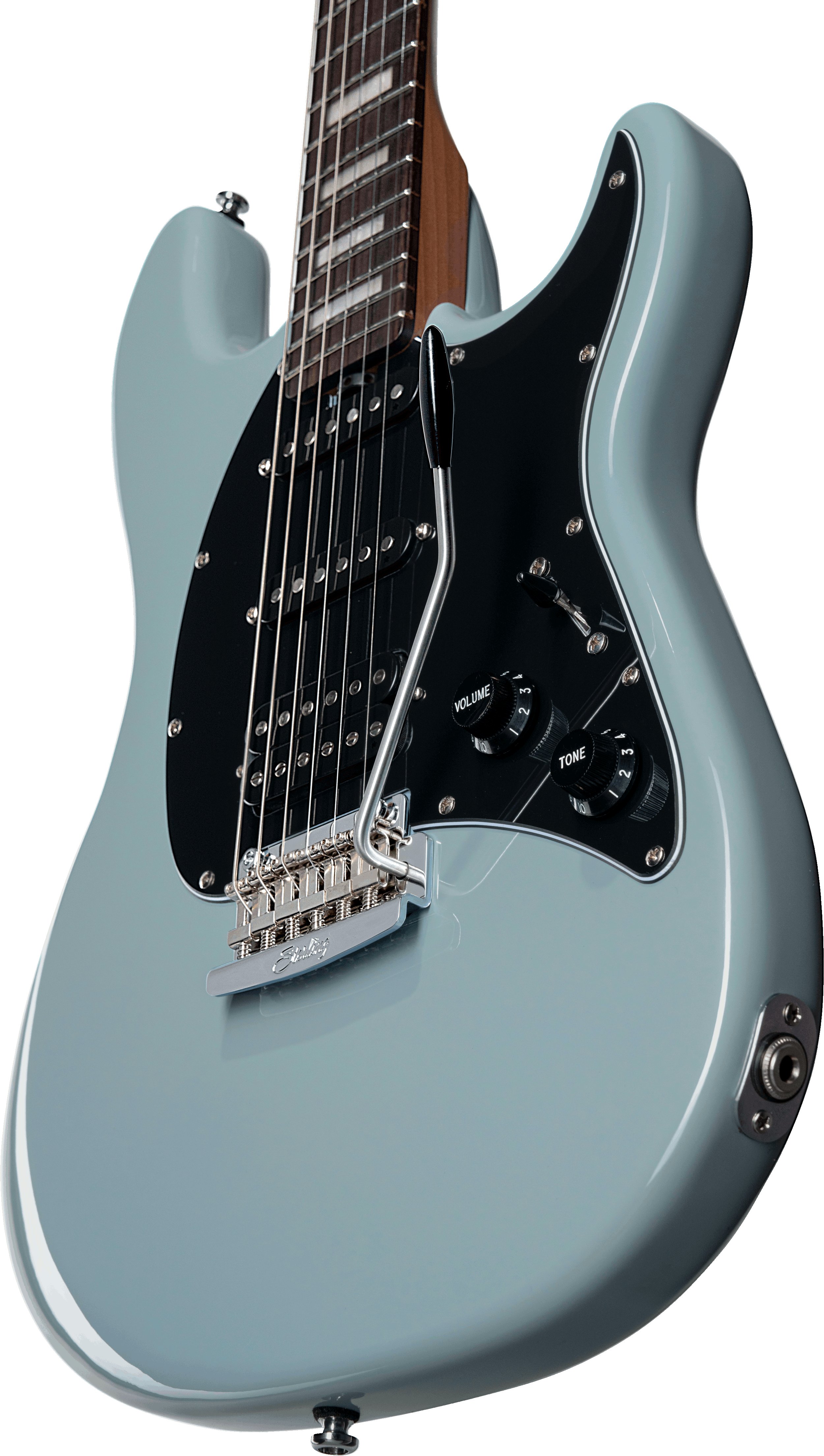 Sterling By Music Man Cutlass CT50 HSS RN Aqua Grey Electric Guitar - CT50XHSSAGRR2-Sterling-By-Music-Man-Cutlass-CT50HSS-Plus-Electric-Guitar-in-Aqua-Grey-Body-Angle.jpg