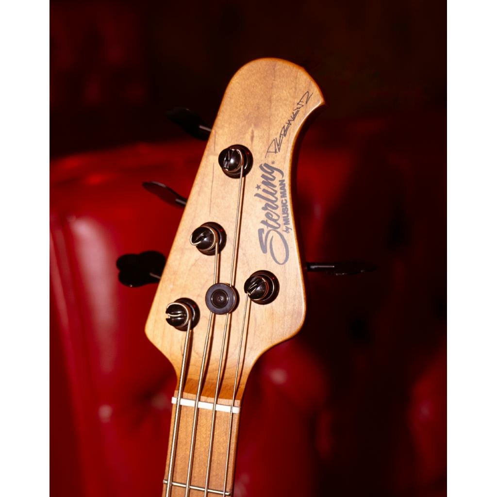 Sterling by Music Man Pete Wentz Signature Artist Series Stingray Bass Guitar in Black with Roasted Maple Neck - WENTZBKM2-Sterling-by-Music-Man-Pete-Wentz-Signature-Artist-Series-Stingray-Bass-in-Black-with-Roasted-Maple-Neck-Headstock.jpg