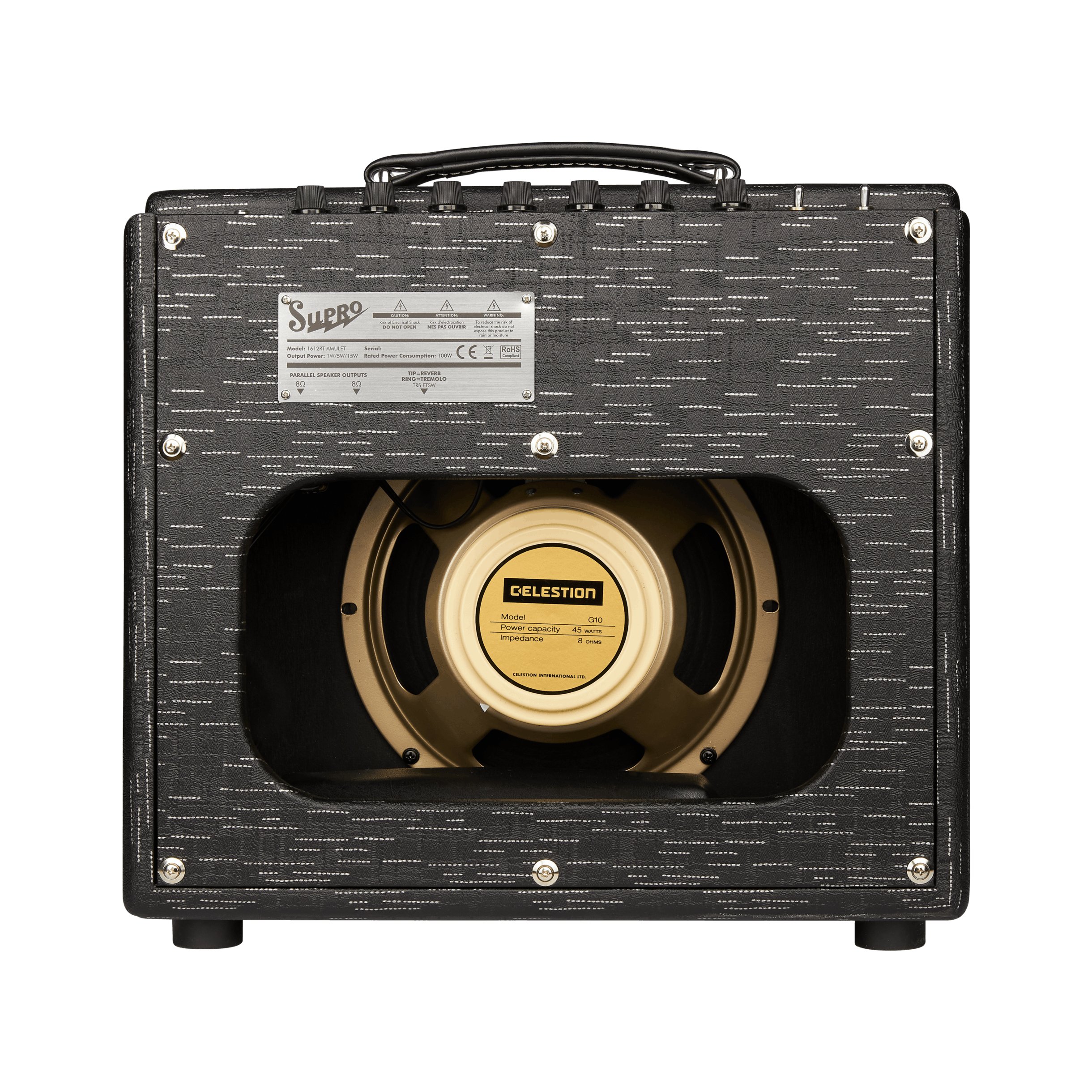 Supro Amulet 15w 110 Combo Amp In Black Scandia - 1612RT-Supro-Amulet-Vintage-Amp-15W-Black-Scandia-Back.jpg