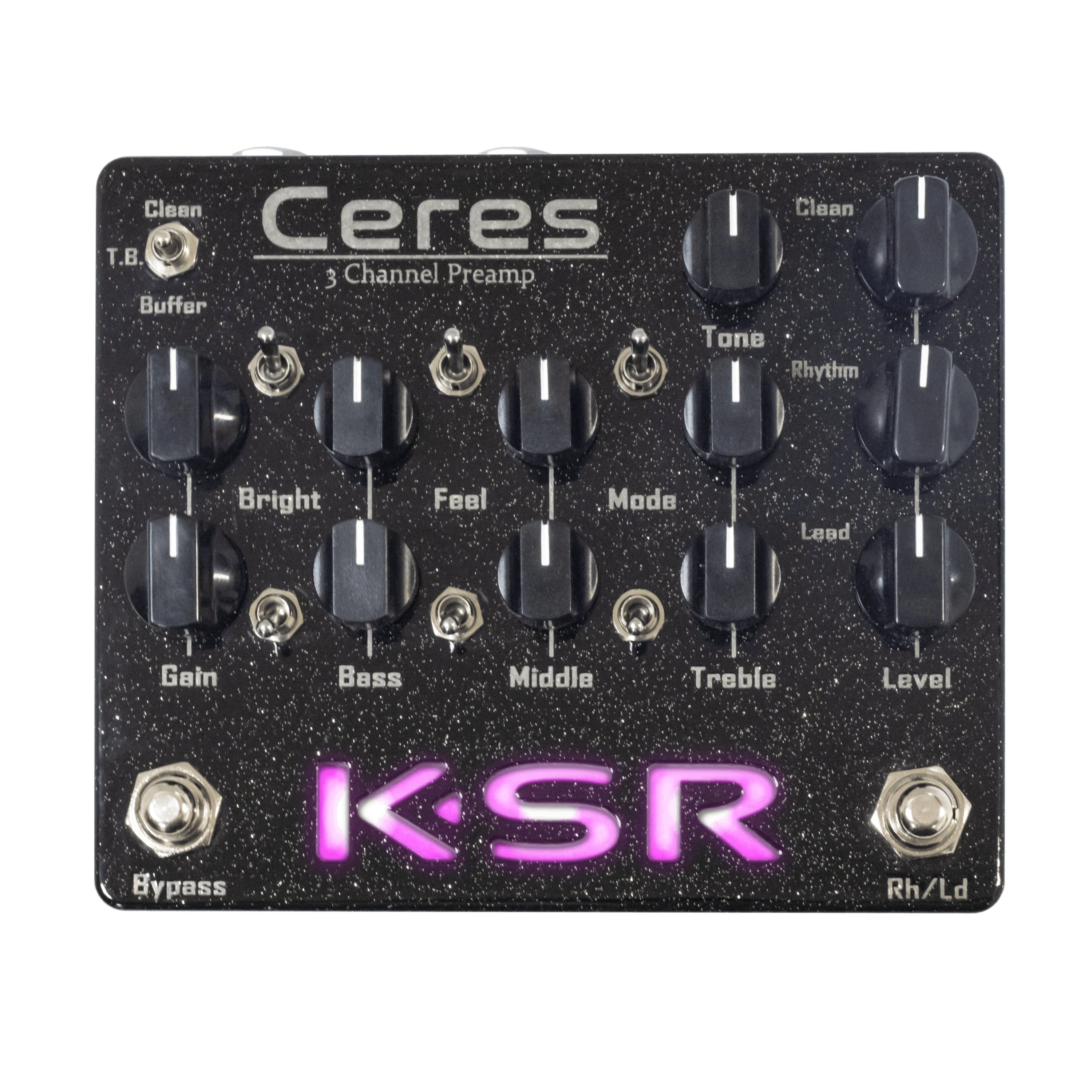 KSR Ceres 3 Channel High-Gain Preamp Pedal - KSR-CERES-ksr-ceres-front_led-on-purple.jpg