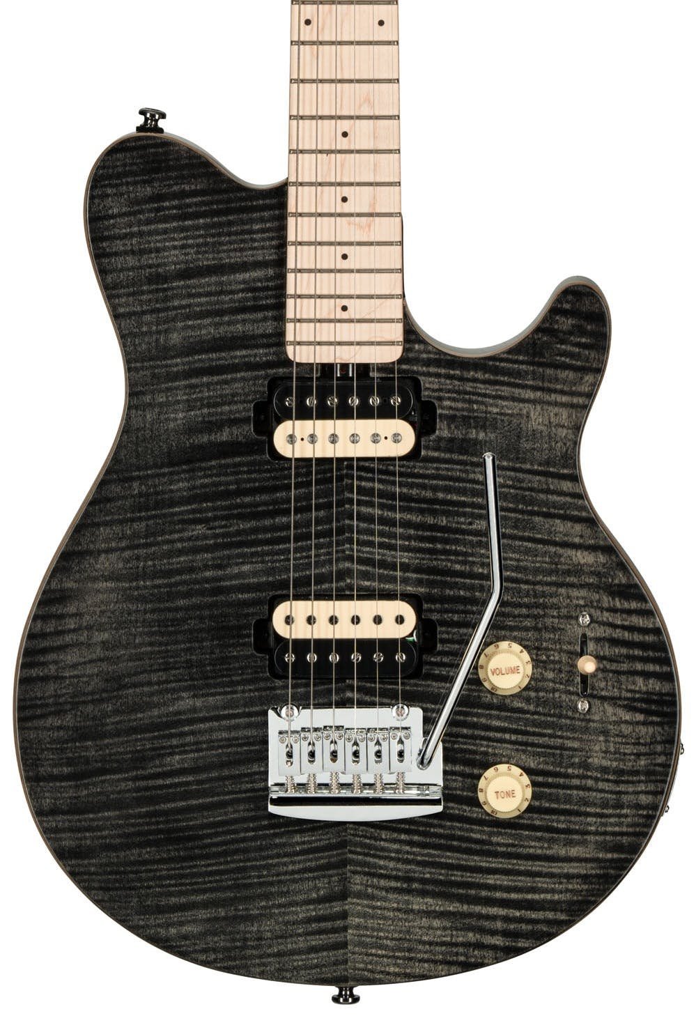 Sterling by Music Man Sub Axis AX3FM Flame Maple Top in Trans Black - AX3FMTBKM1-ST-AX3FM-TBK-M1-FRONT-BODY.jpg