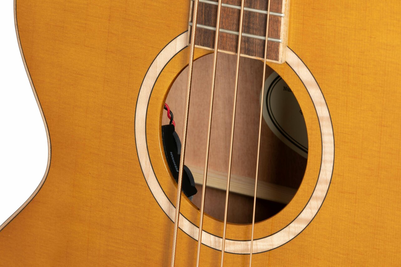 Epiphone Studio El Capitan J-200 Bass Guitar With Fishman Sonitone Pickup In Natural - EIABSJANANH1-Epiphone-El-Capitan-J-200-Studio-Bass-Aged-Vintage-Natural-Soundhole.jpg