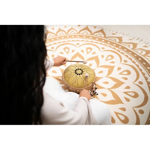 Meinl Sonic Energy 10in Medium Octave Steel Tongue Drum C Major 8 Notes 432 Hz Gold - MOSTD3G_web_lifestyle_03.jpg