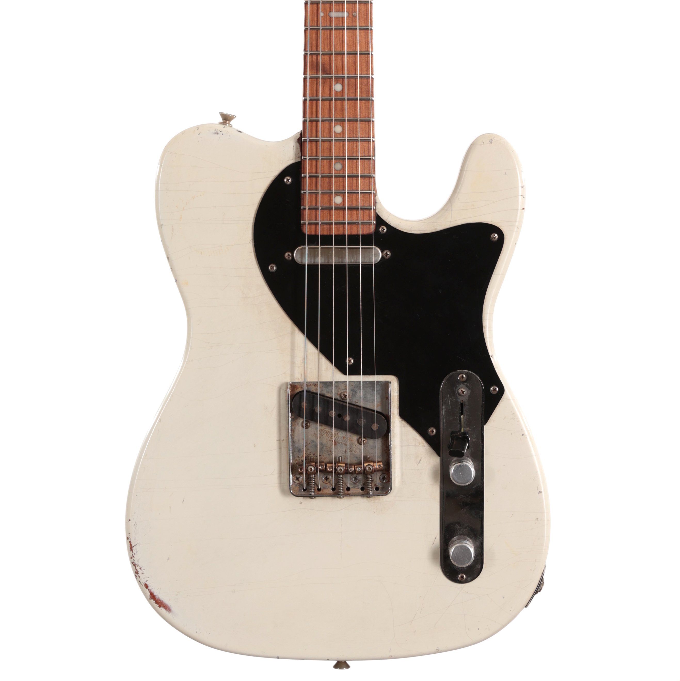 Hansen Guitars T-Style Olympic White, Black Guard Roasted Maple Board - Light Relic - HANSEN-T025_562 (1).jpg