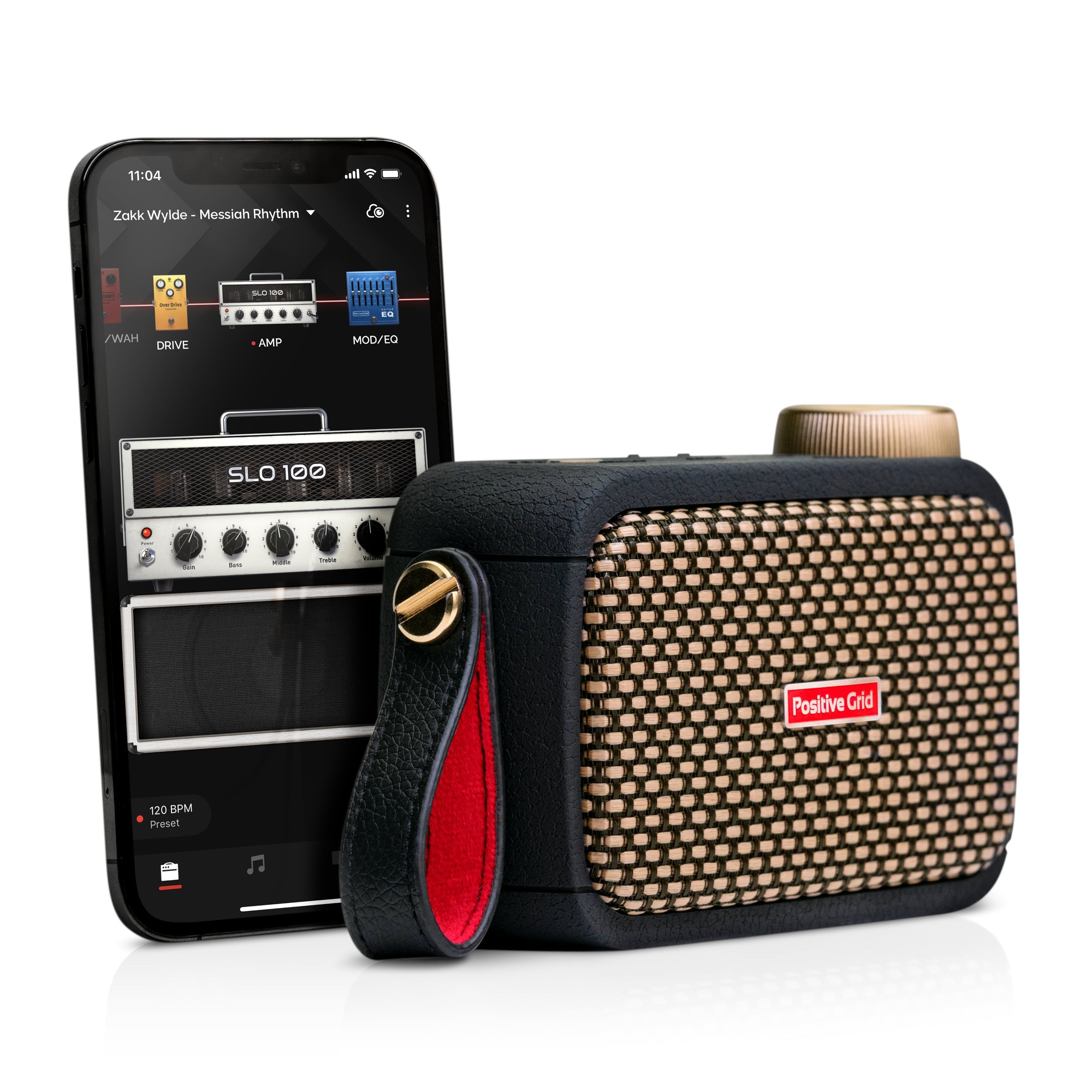 Positive Grid Spark GO Ultra Portable Smart Guitar Amp with Case Bundle - _BUN-SPARKGO-SPARK-GO-Positive-Grid-Spark-Go-Amp-Side-Angle-Phone.jpg