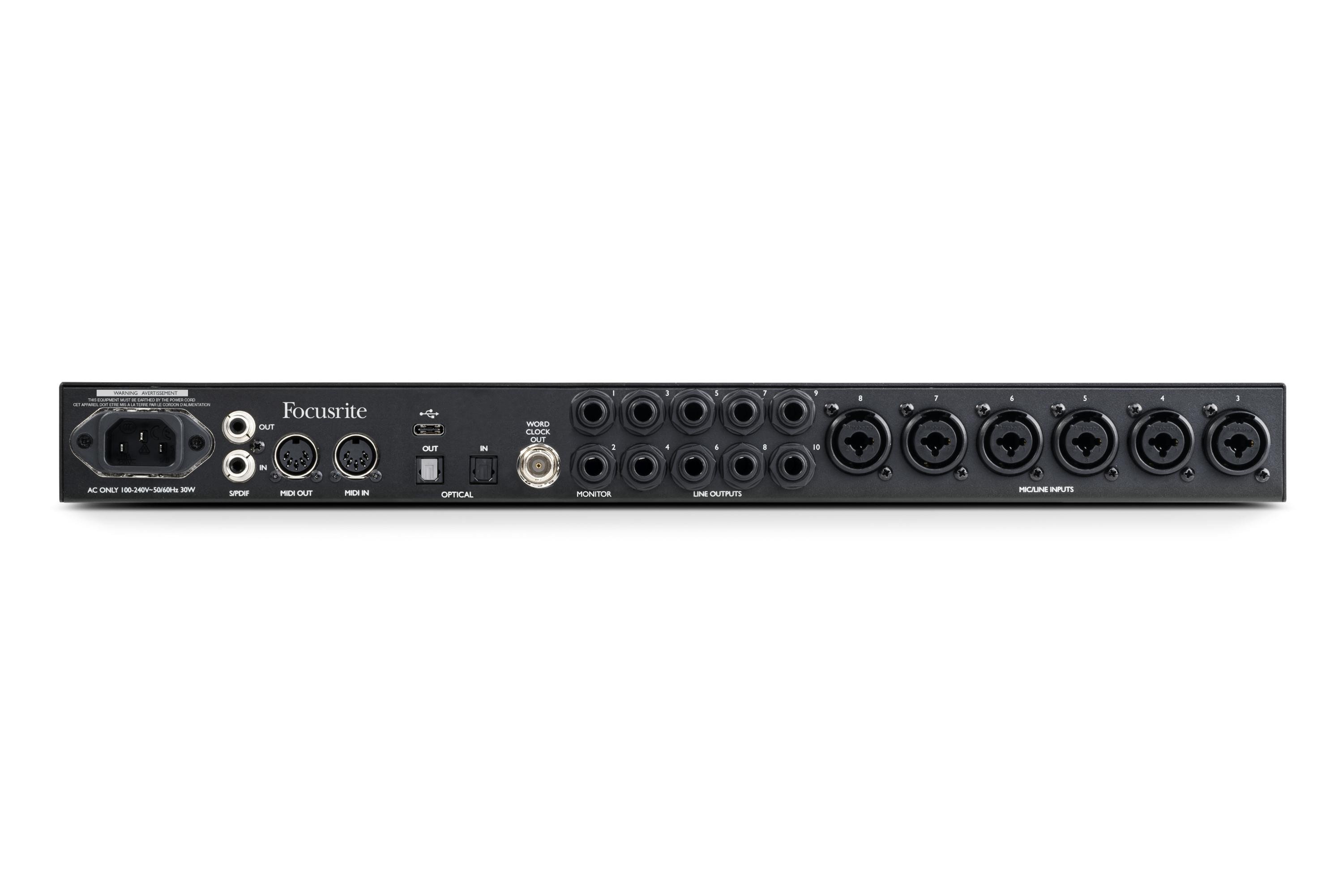 Focusrite Clarett+ 8Pre USB Audio Interface - 451894-Clarett+8Pre_Back - Hi Res.jpg