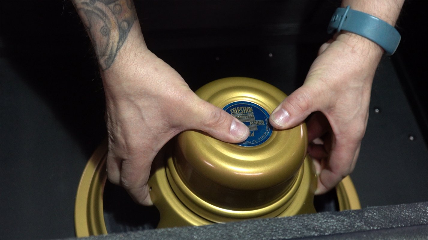 Victory MK 112 Open-Back Speaker Cabinet in Aqua with Celestion Alnico Gold Speaker - Speakers In Cab.jpg